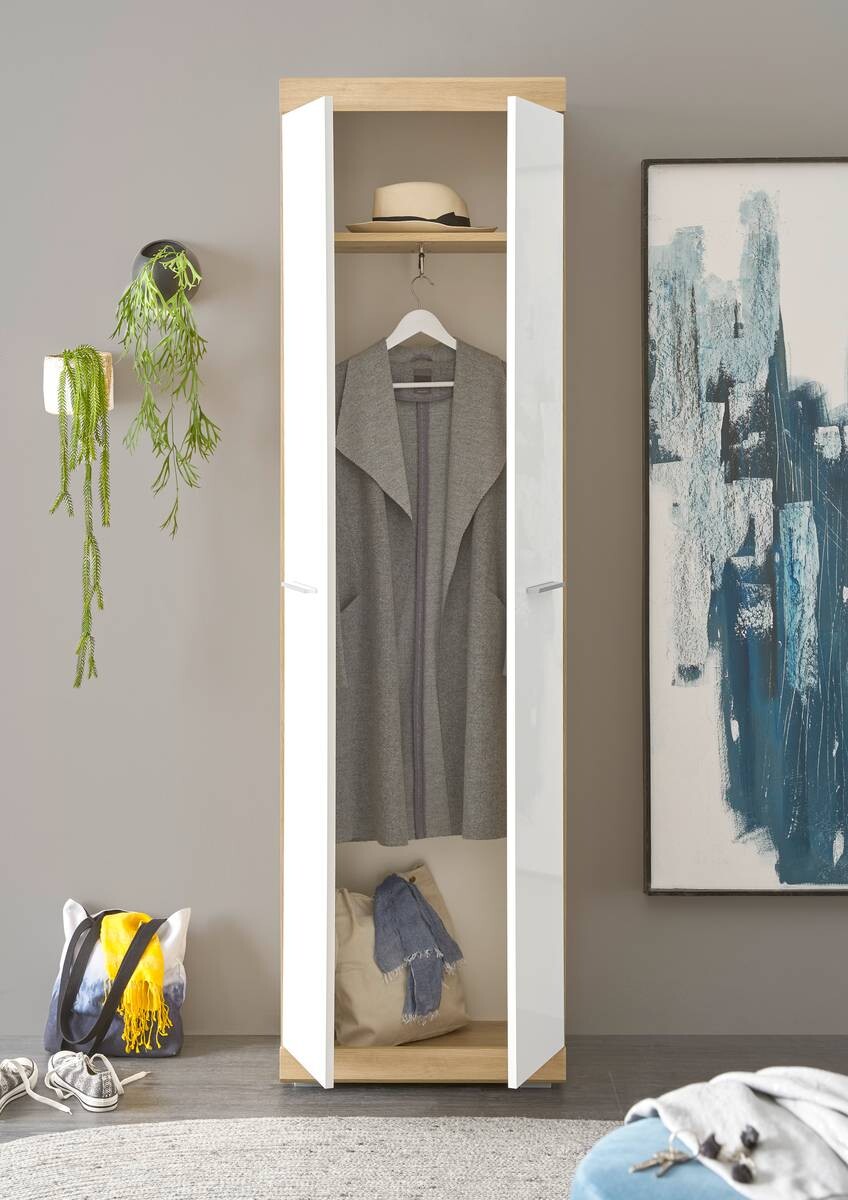 Garderobenschrank Nola Eiche Artisan Nachbildung weiß Hochglanz B/H/T: ca. 55x195x38 cm