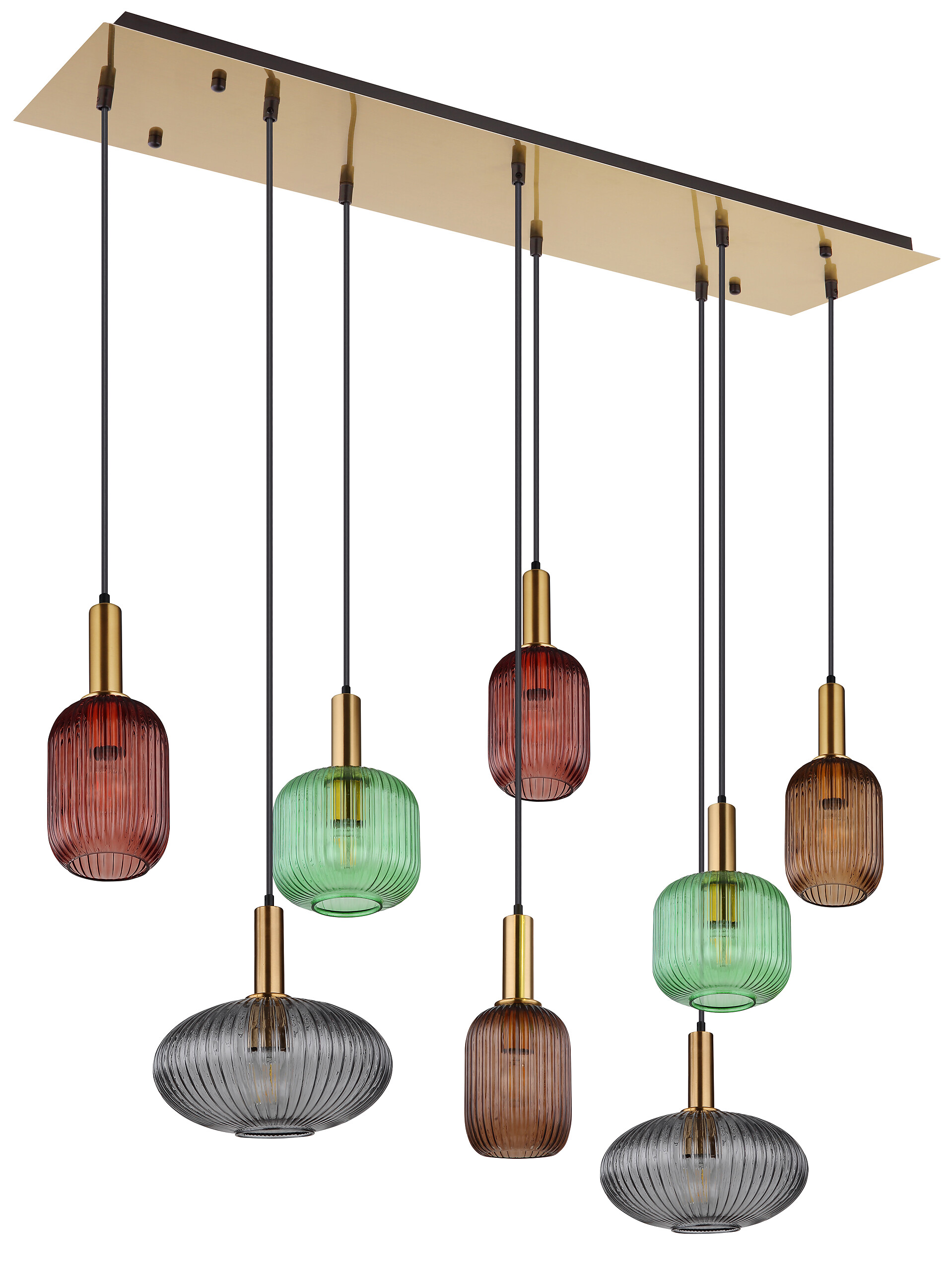 Pendelleuchte Normy messing Metall Glas B/H/L: ca. 48x125x125 cm E27 8 Brennstellen