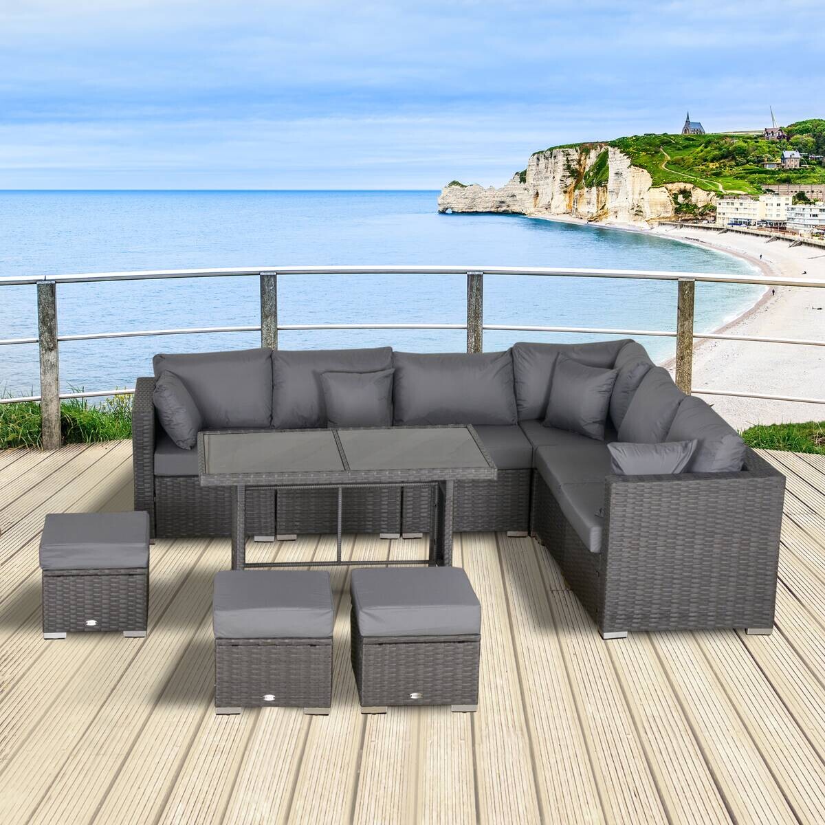 Outsunny Sitzgruppe dunkelgrau Polyrattan B/H/L: ca. 68x120x73 cm
