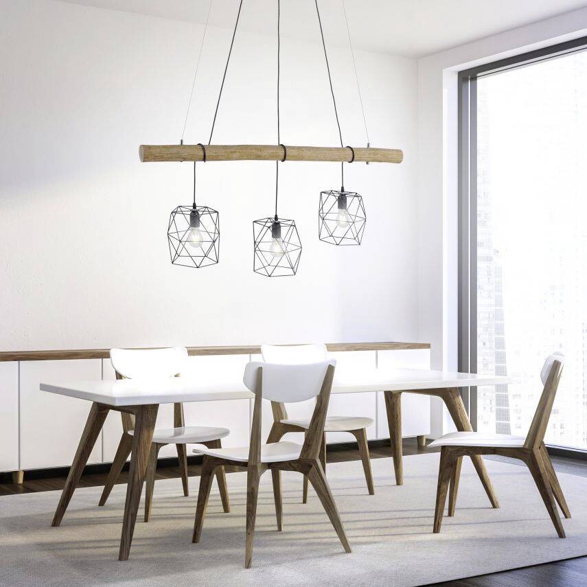 Just Light Pendelleuchte 15503-18 Eisen Holz Kunststoff B: ca. 120 cm E27 3 Brennstellen