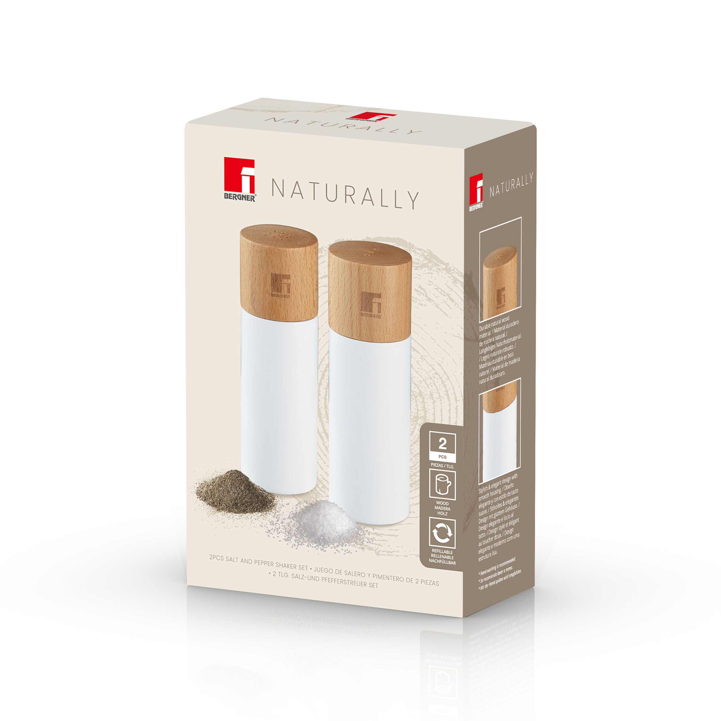 BERGNER Salz-/Pfefferstreuer NATURALLY weiß Holz B/H/L: ca. 5,5x16x10,5 cm