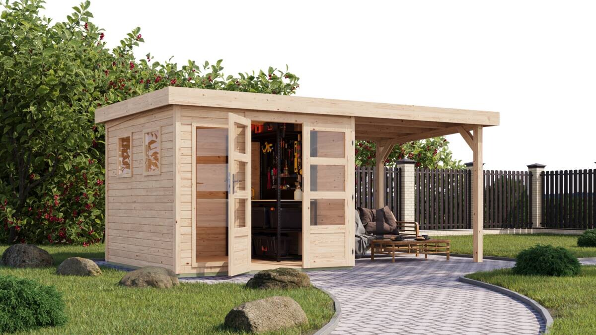 Karibu Gartenhaus Leon 3,5 natur B/H/L: ca. 242x211x242 cm