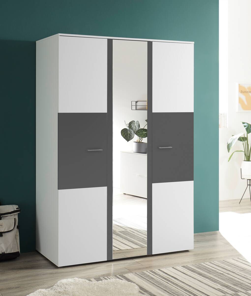 Kleiderschrank Alex weiß Graphit B/H/T: ca. 135x195x60 cm Kleiderschrank Alex weiß Graphit B/H/T: ca. 135x195x60 cm