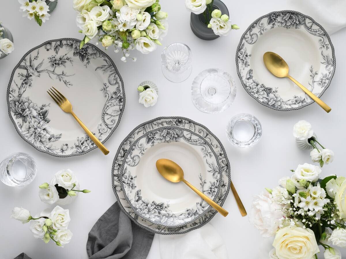 CreaTable Tafelservice Adelaide Grau weiß Porzellan 8 tlg.