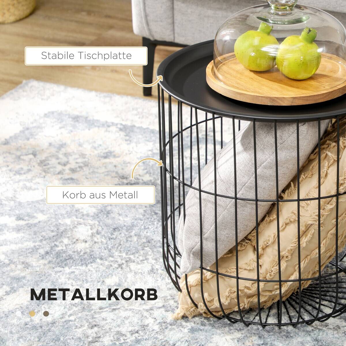 HOMCOM Beistelltisch schwarz Polypropylen B/H/L: ca. 40x40x40 cm