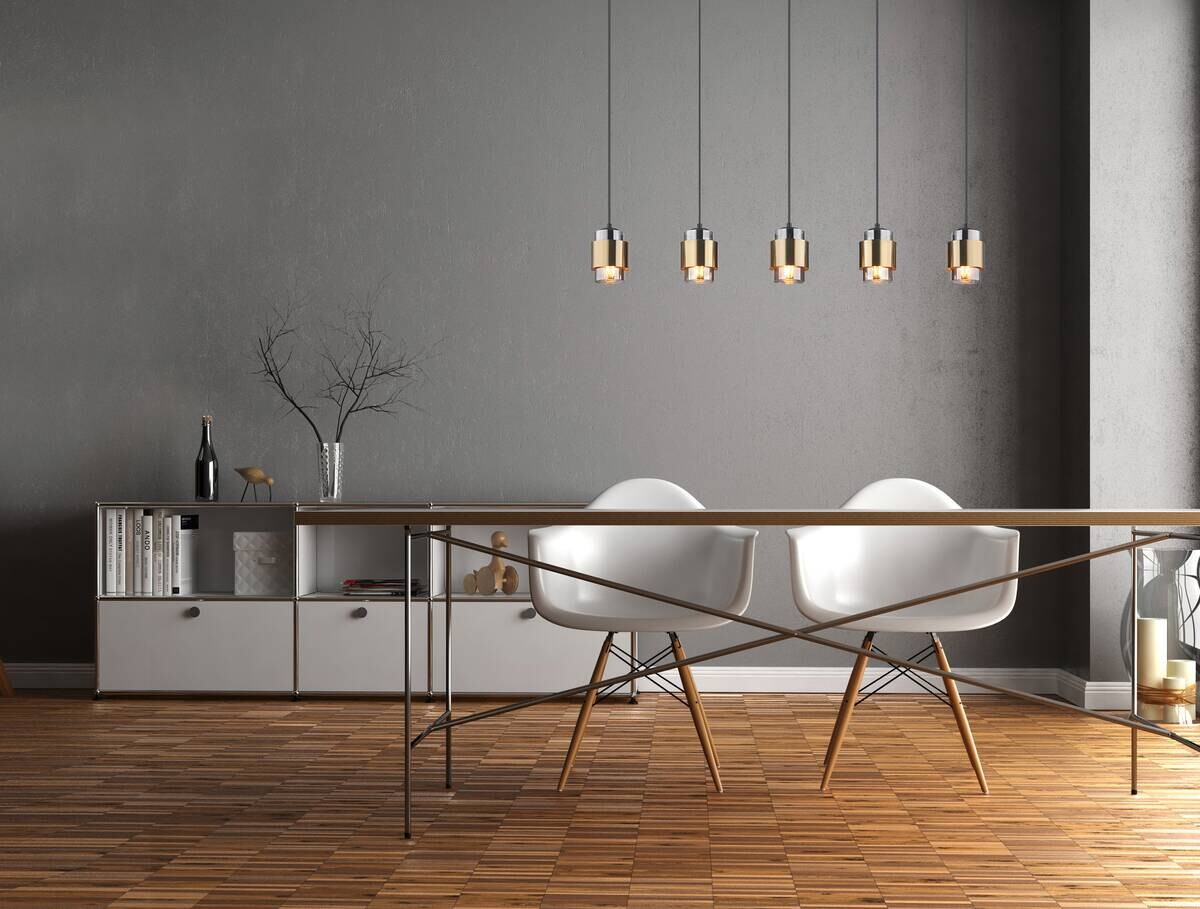 GLOBO Pendelleuchte messing schwarz Metall B/H/T: ca. 10x150x105 cm E27 5 Brennstellen