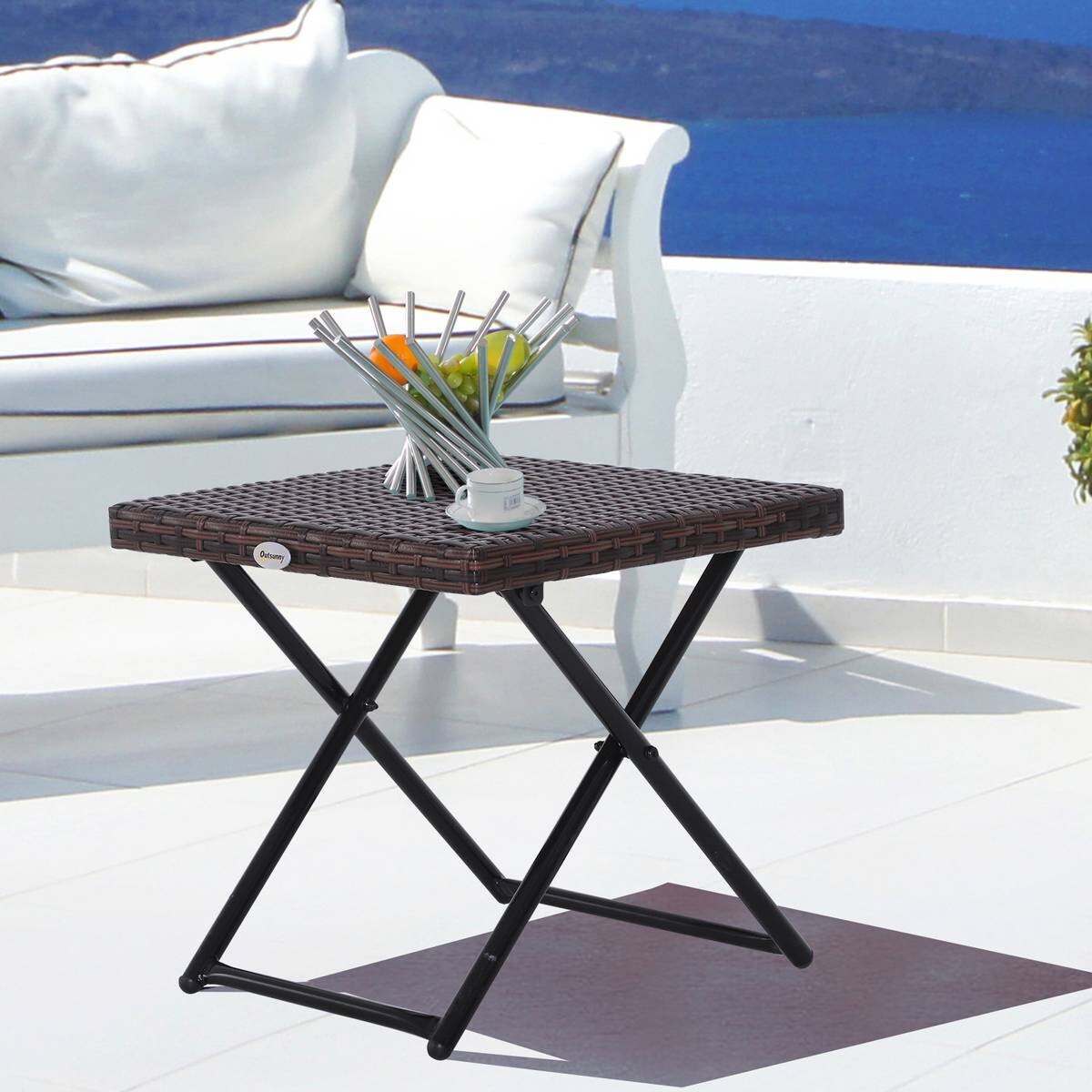 Outsunny Gartentisch braun Metall B/H/L: ca. 40x40x40 cm