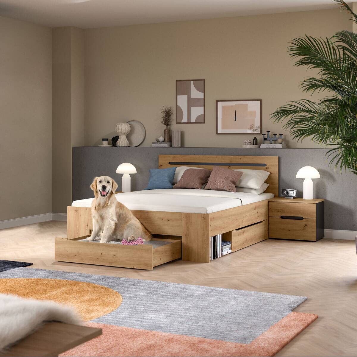 Schlafzimmer CANU, Set basaltgrau Artisan Nachbildung B/H/T: ca. 244x87x205 cm