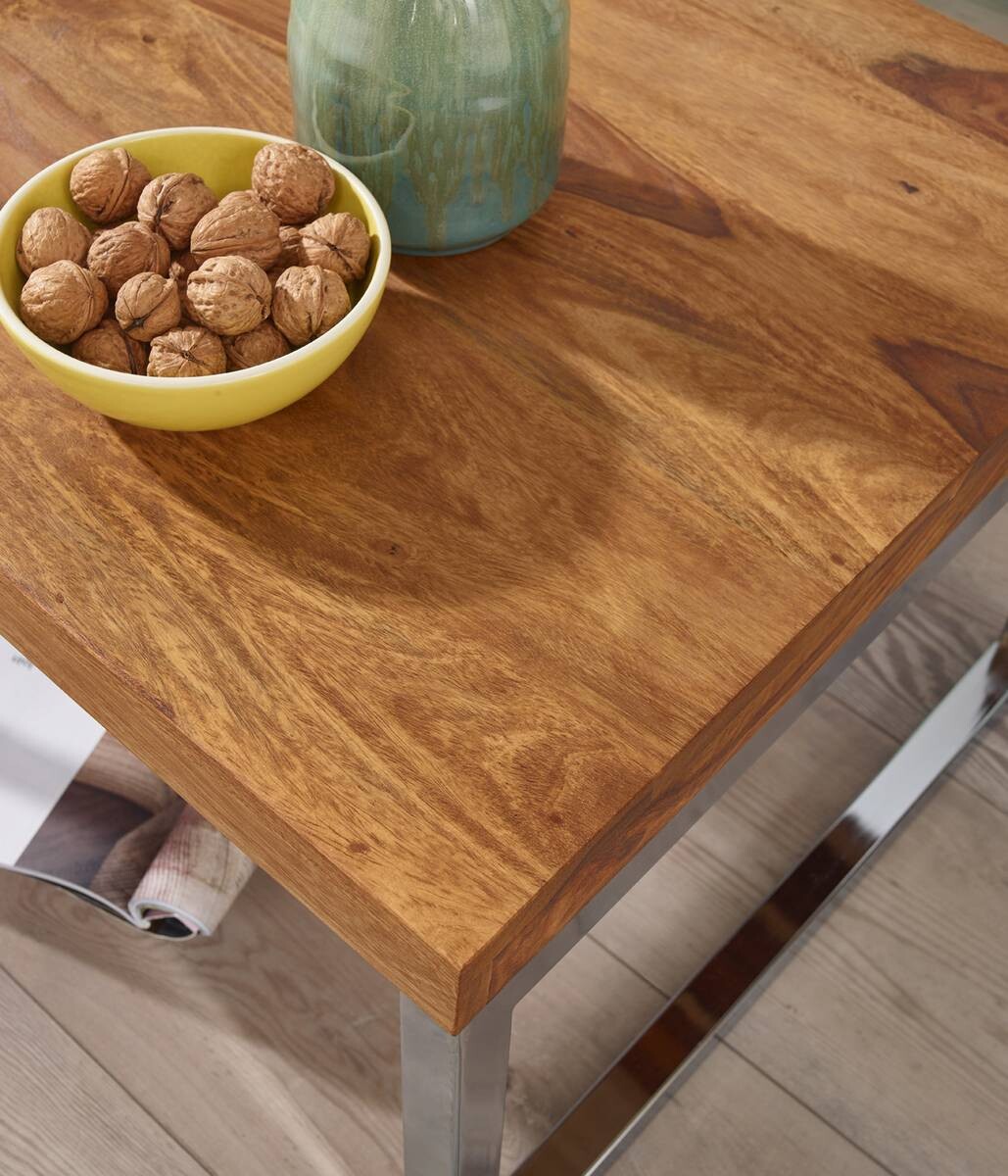 Beistelltisch natur Chrom verchromt Echtholz Metall B/H/T: ca. 60x40x60 cm