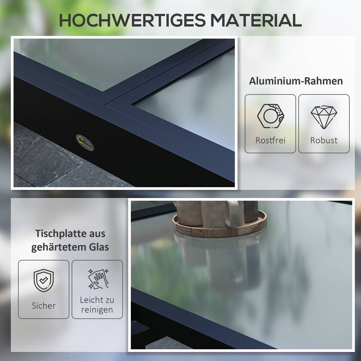 Outsunny Gartentisch schwarz Aluminium B/H/L: ca. 80x75x160 cm