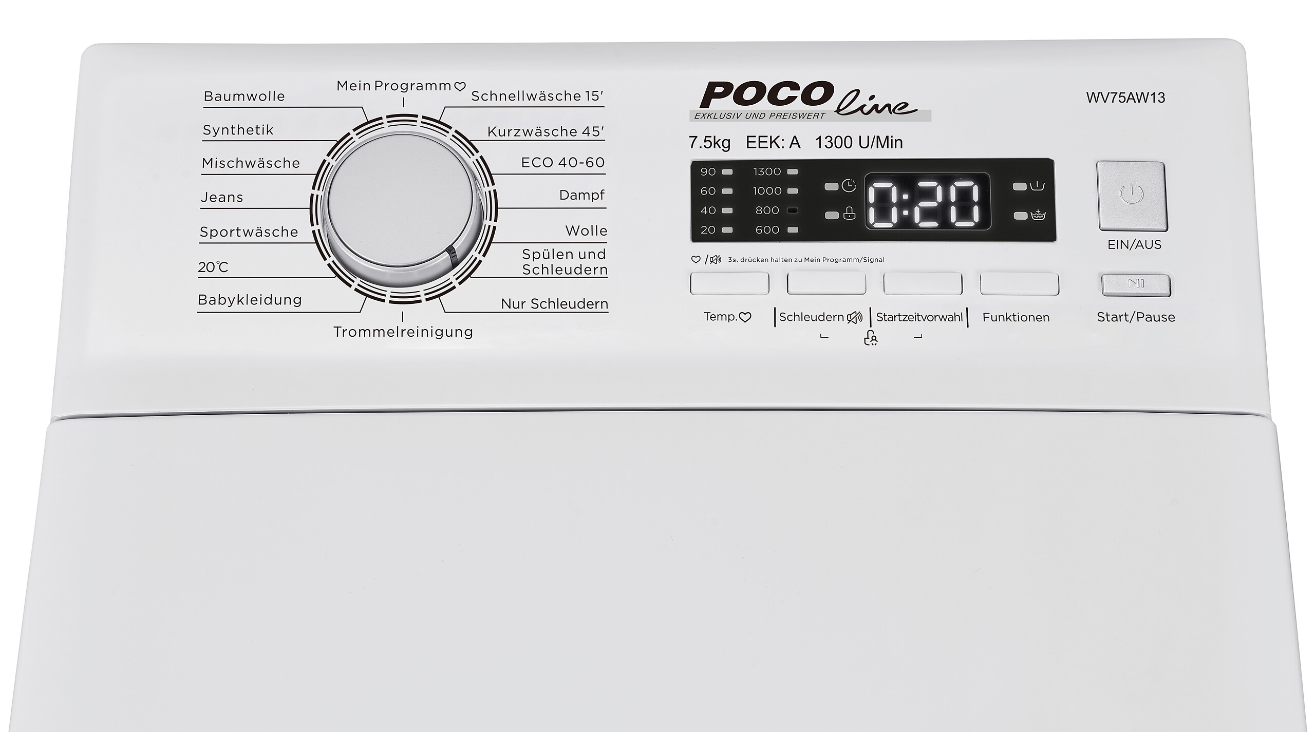 POCOline Waschmaschine-Toploader WV75AW13 weiß B/H/T: ca. 40x87,5x61 cm ca. 7,5 kg