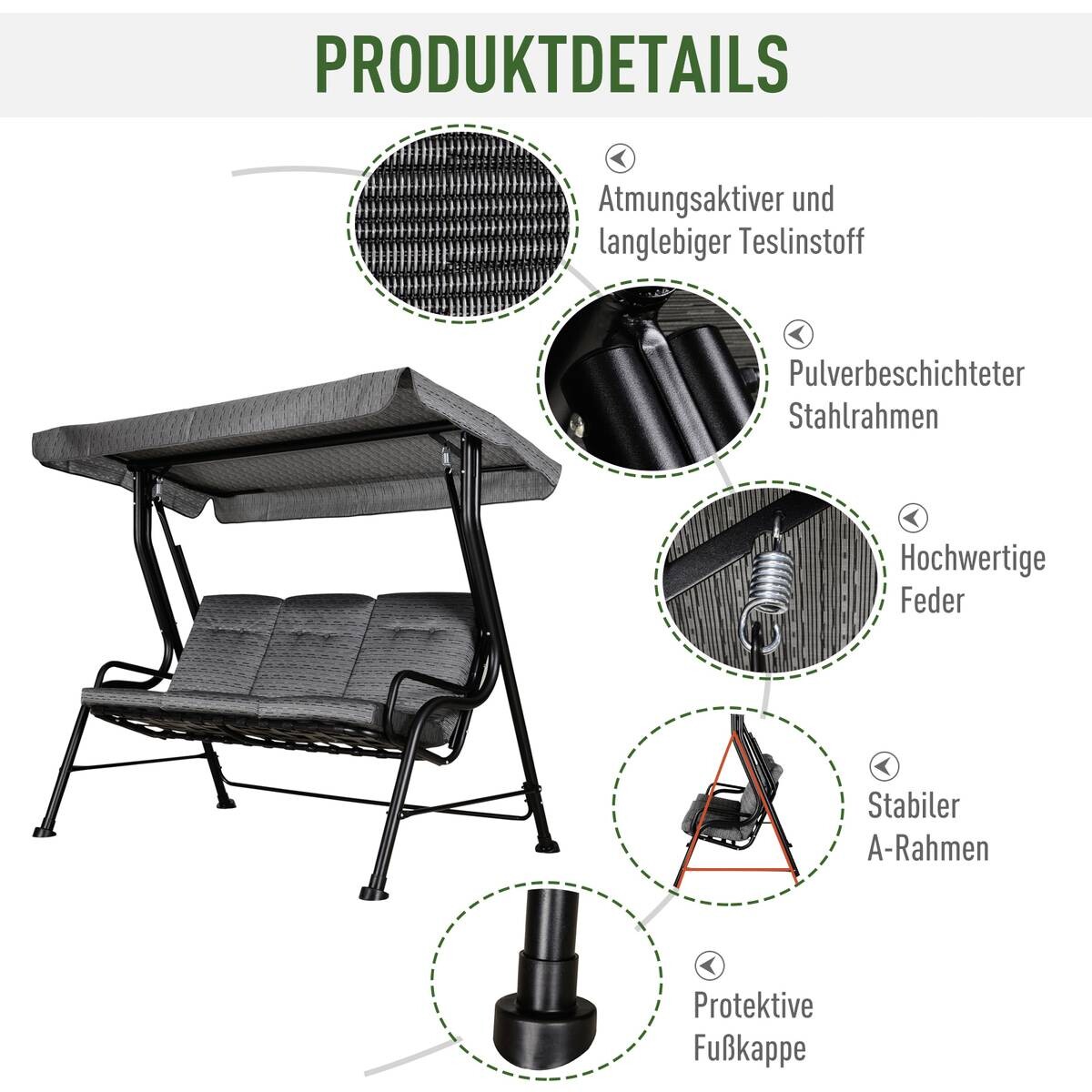 Outsunny Hollywoodschaukel schwarz Stahl B/H/T: ca. 200x170x120 cm