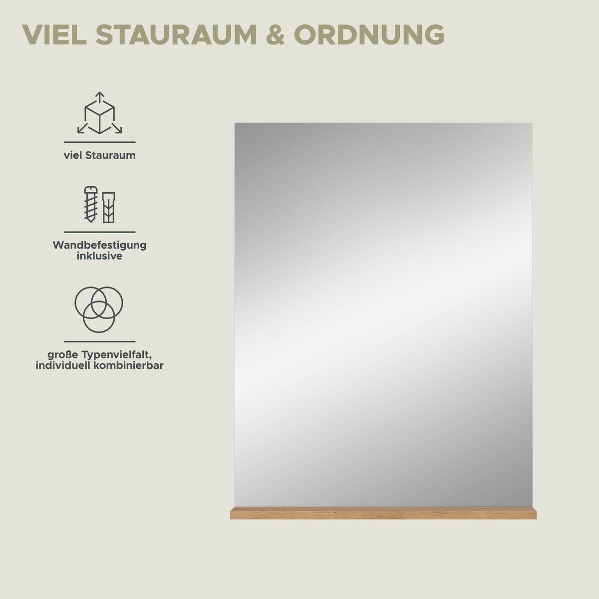 Badspiegel Scout Eiche Artisan Nachbildung salbei Nachbildung B/H/T: ca. 60x79x18 cm