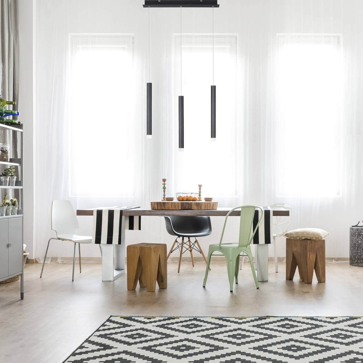 Just Light LED-Pendelleuchte BRUNO 15203-18 schwarz Eisen Aluminium B/H/T: ca. 55x120x8 cm 3.0 Brennstellen