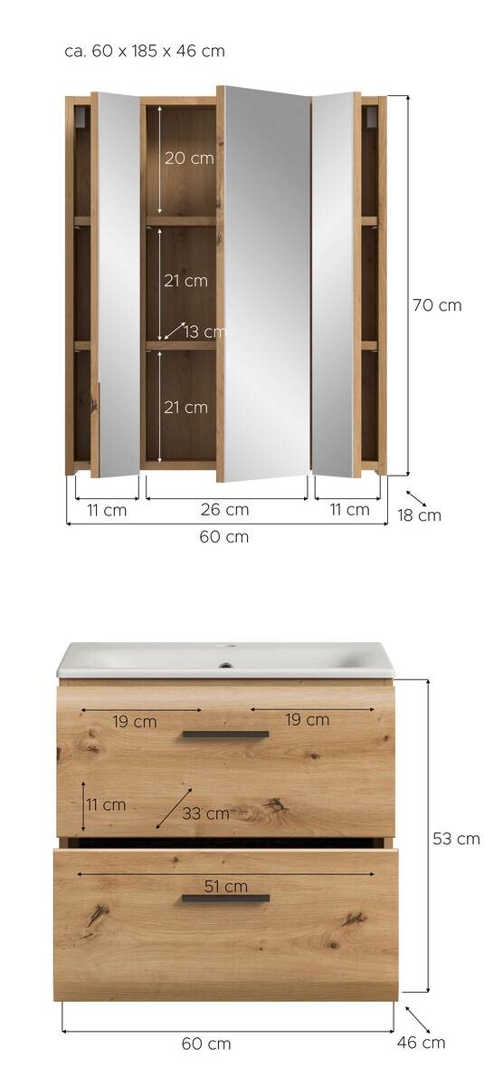 Badezimmer-Set Ice Artisan Oak Nachbildung B/H/T: ca. 60x185x46 cm