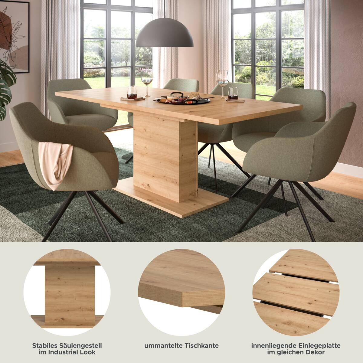 Esstisch MOTION Artisan Oak Nachbildung B/H/T: ca. 150x76x90 cm