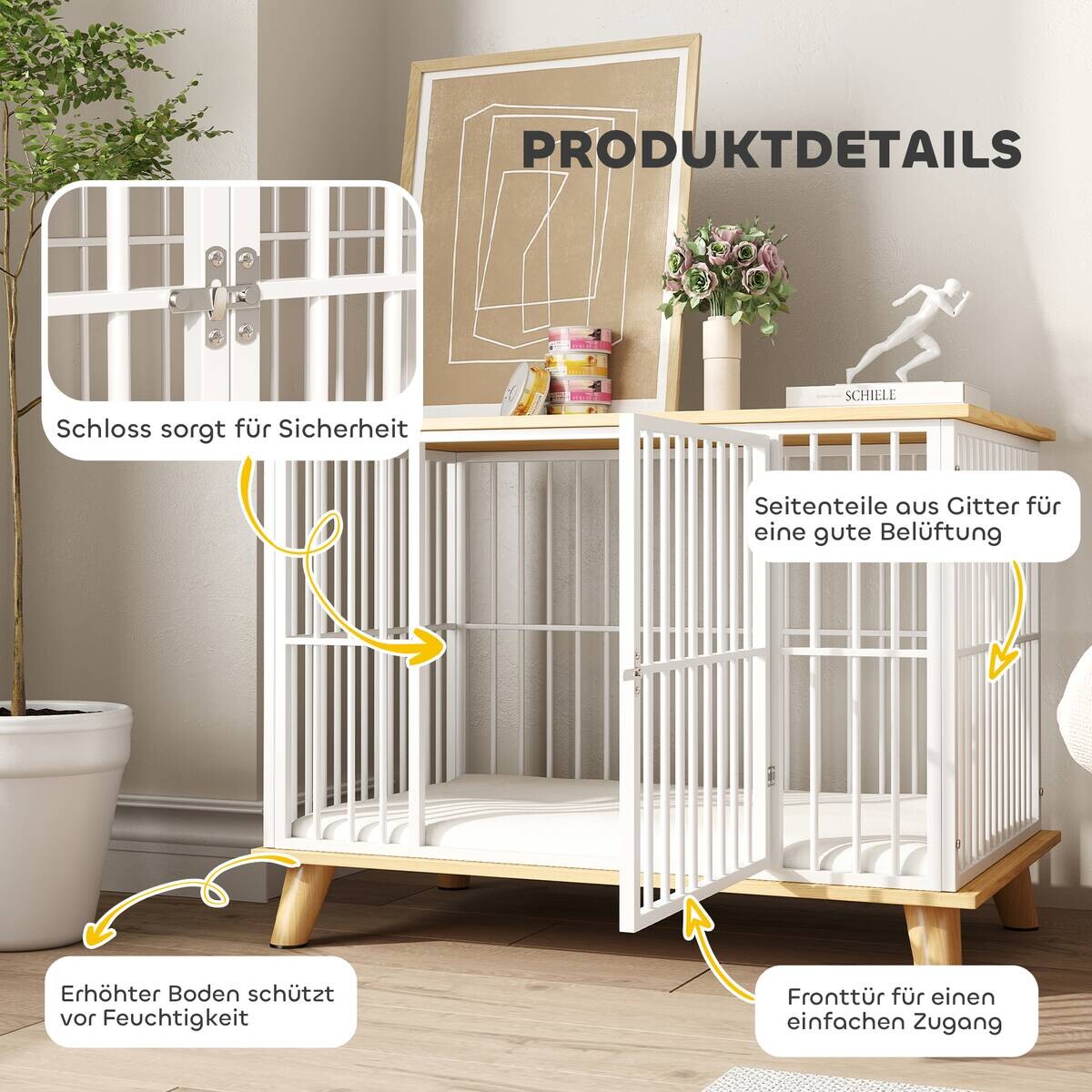 PawHut Hundekäfig Eiche Stahl B/H/L: ca. 60x70x86 cm