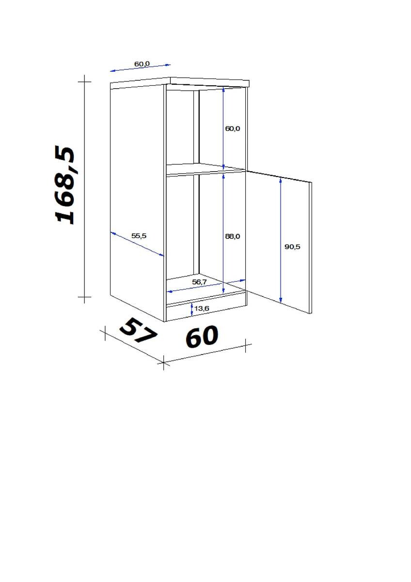 Kühlumbauschrank Avila Magnolie matt B/H/T: ca. 60x168,5x60 cm