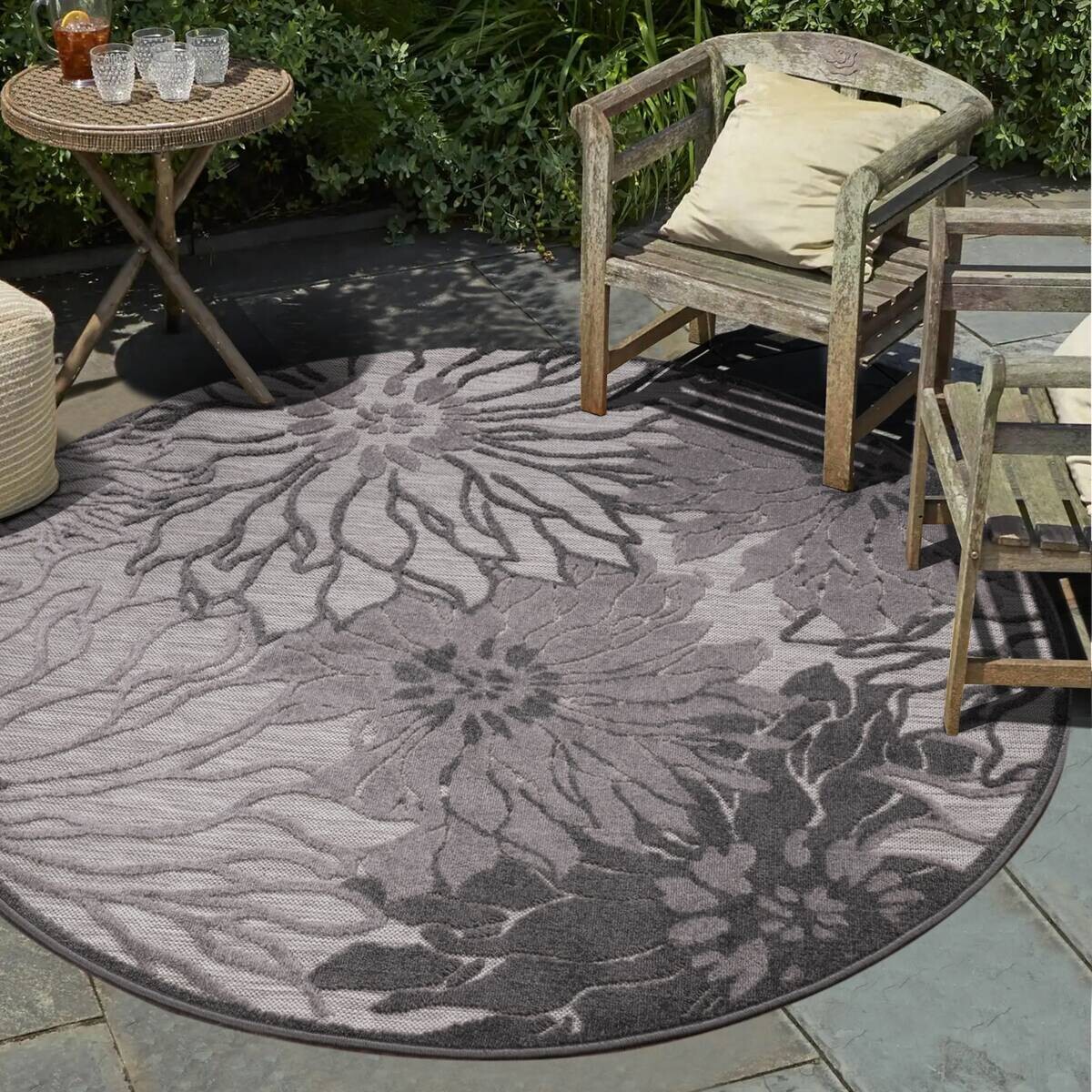 Sanat Outdoorteppich FLORAL grau B/L: ca. 200x200 cm