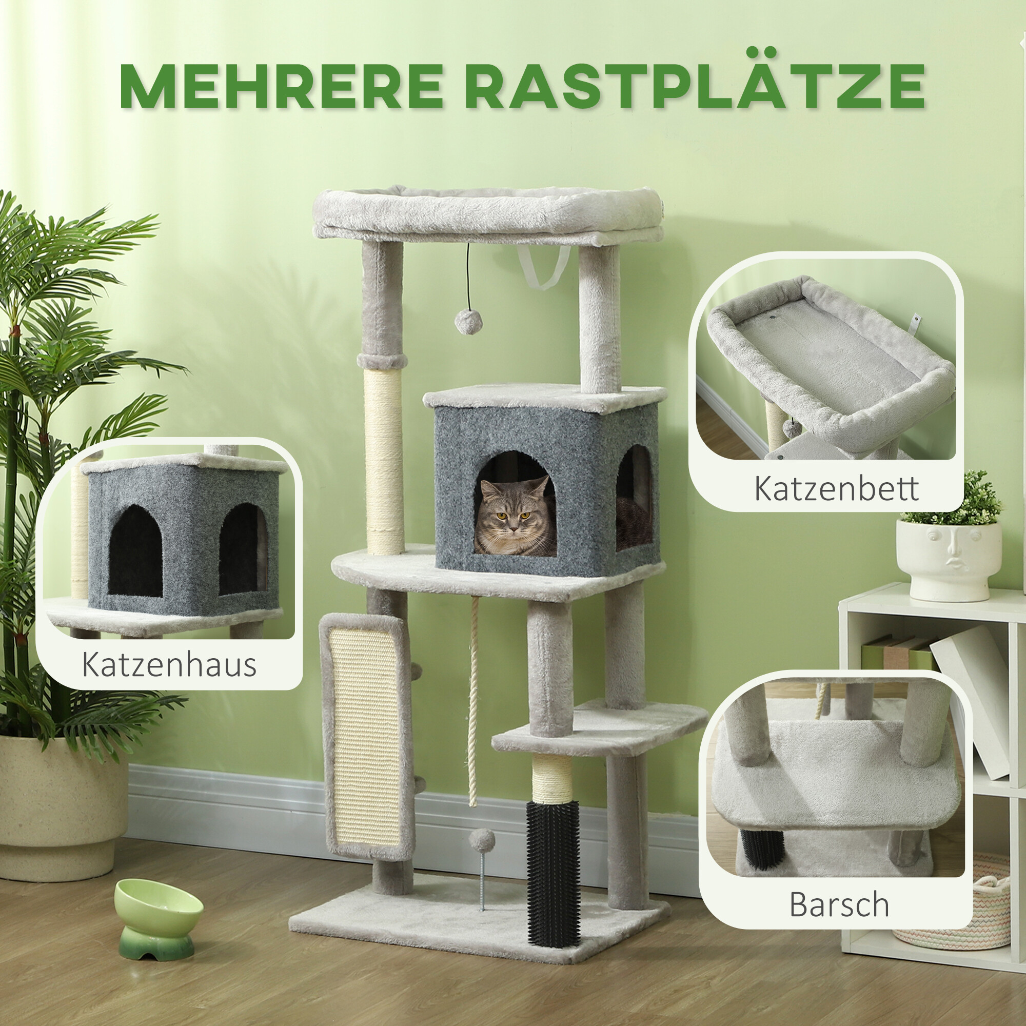 PawHut Kratzbaum hellgrau Spanplatte B/H/L: ca. 44x132x55 cm