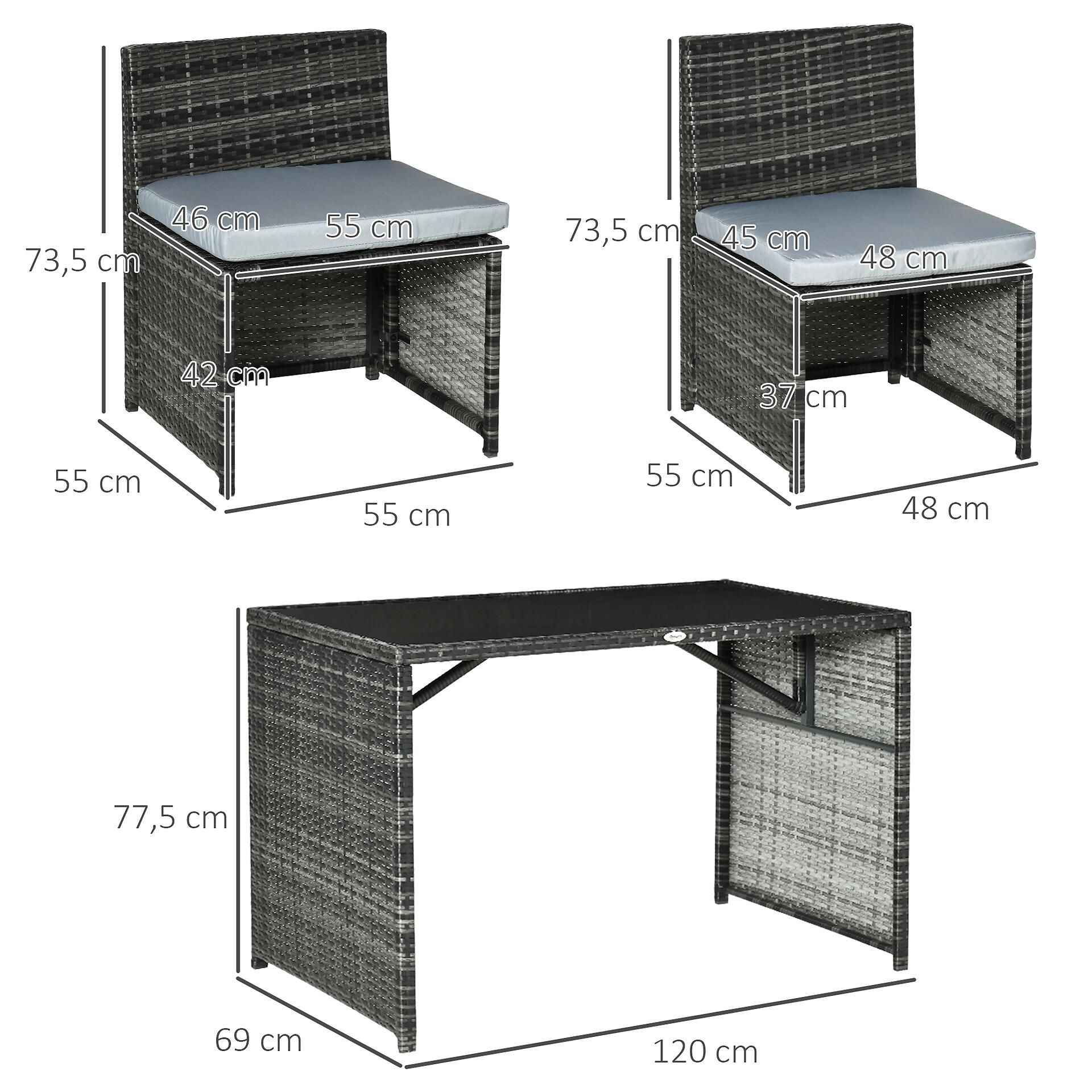 Outsunny Sitzgruppe grau Polypropylen B/H/L: ca. 69x120x77,5 cm
