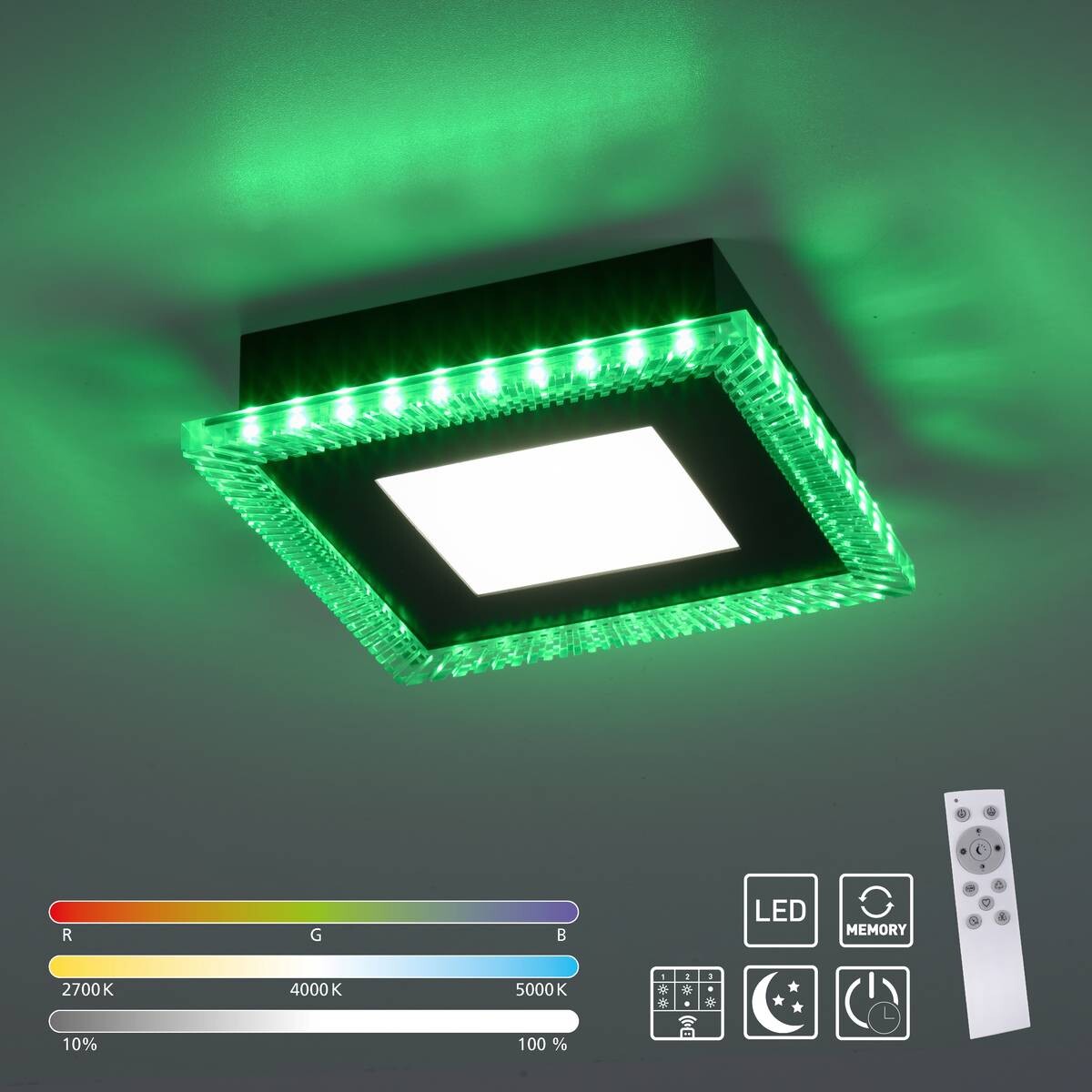 Just Light LED-Deckenleuchte 14510-18 schwarz Kunststoff B/H/L: ca. 20x5x20 cm