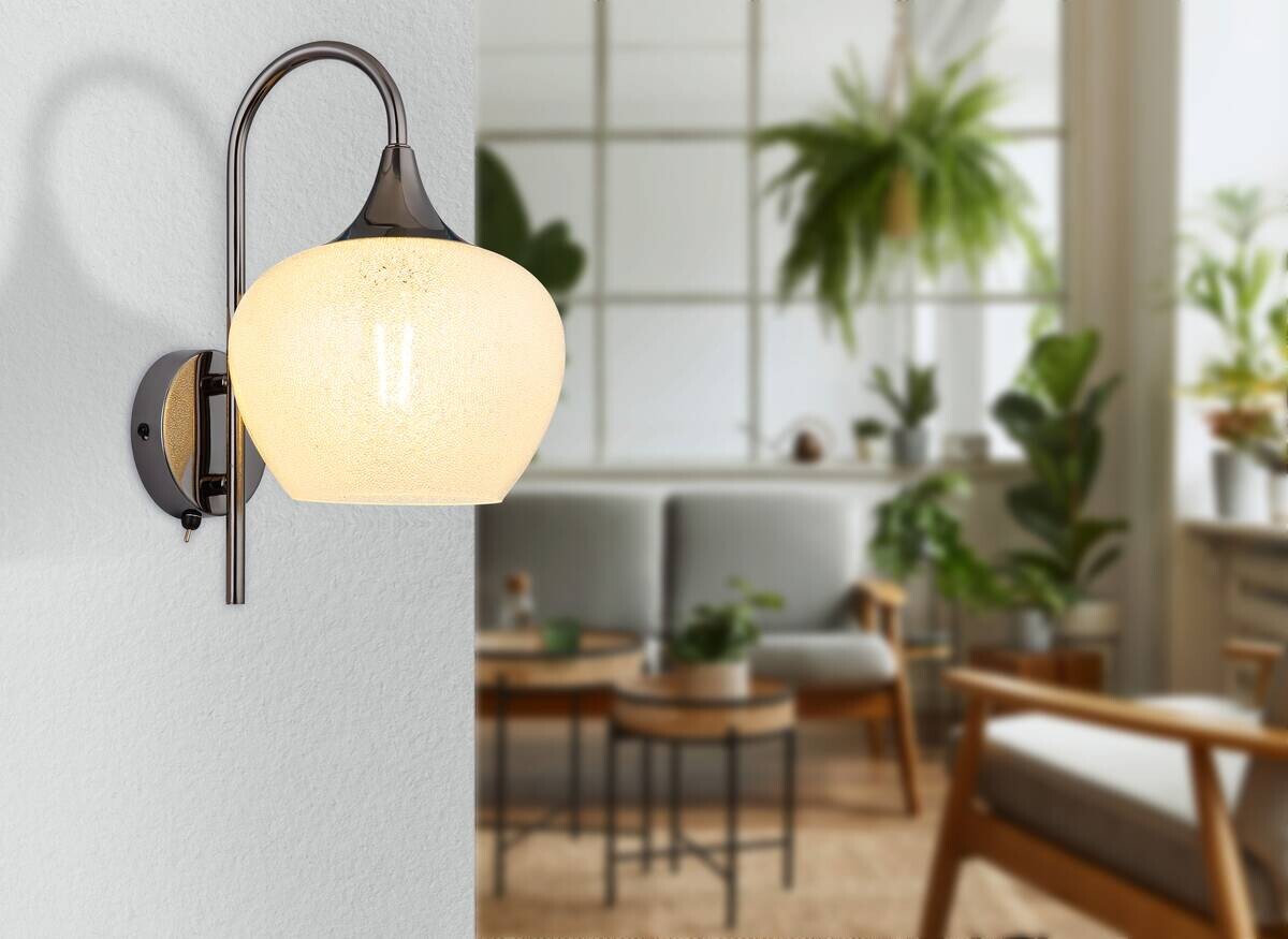 GLOBO Wandleuchte MAXY 15548WK Chrom klar schwarz Acryl Metall B/H: ca. 18x32 cm E27 1 Brennstellen