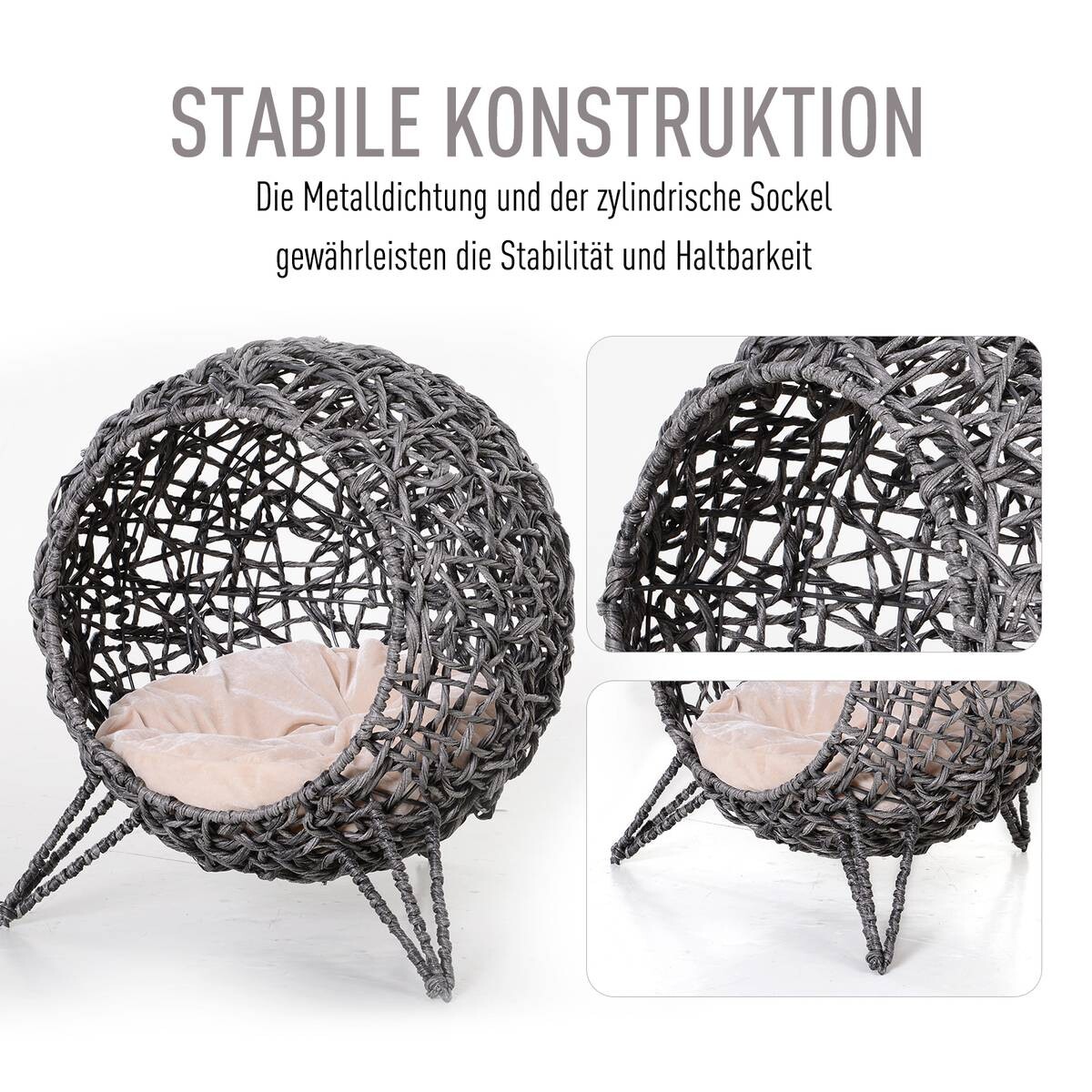 PawHut Katzenkorb Silbergrau Rattan B/H/L: ca. 52x58x52 cm