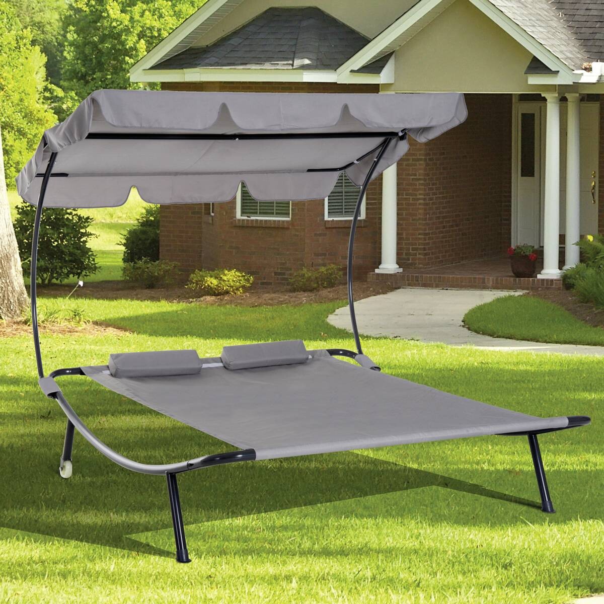 Outsunny Doppelliege grau Stahl B/H/L: ca. 170x134x200 cm