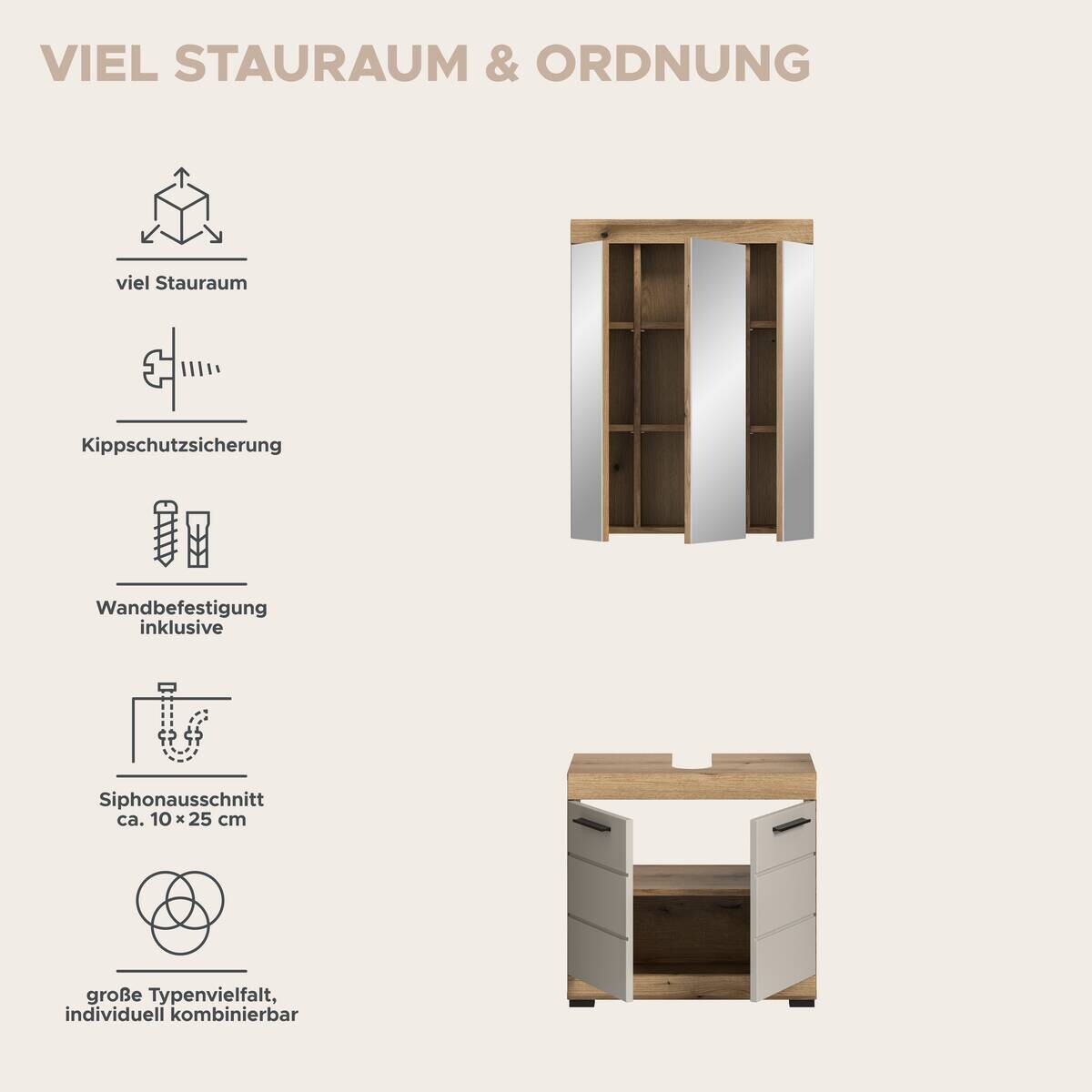 Badezimmer-Set Scout Evoke Oak Nachbildung Kaschmirgrau Nachbildung B/H/T: ca. 60x191x34 cm