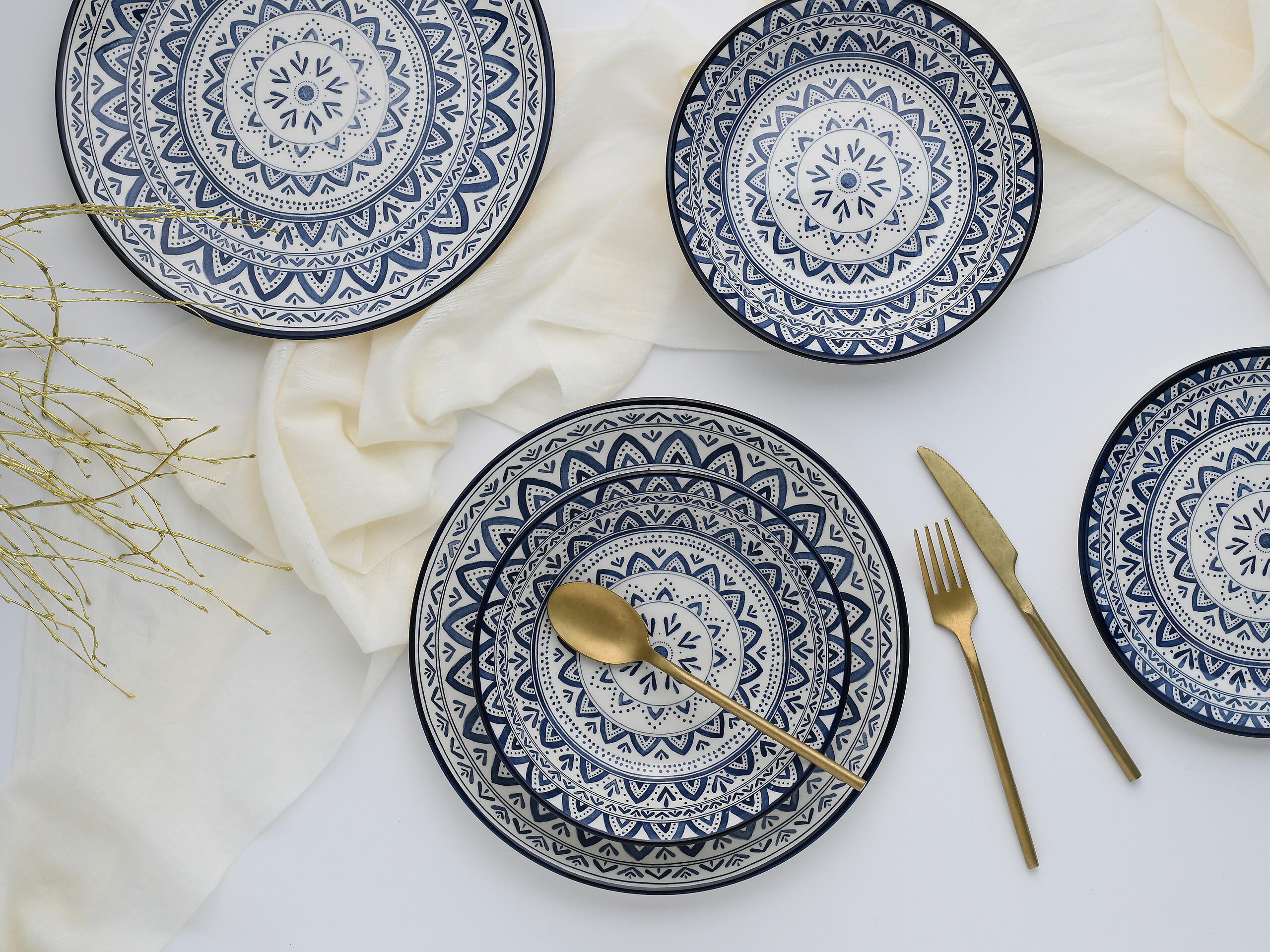 CreaTable Tafelservice Mexico blau Steingut 18 tlg.