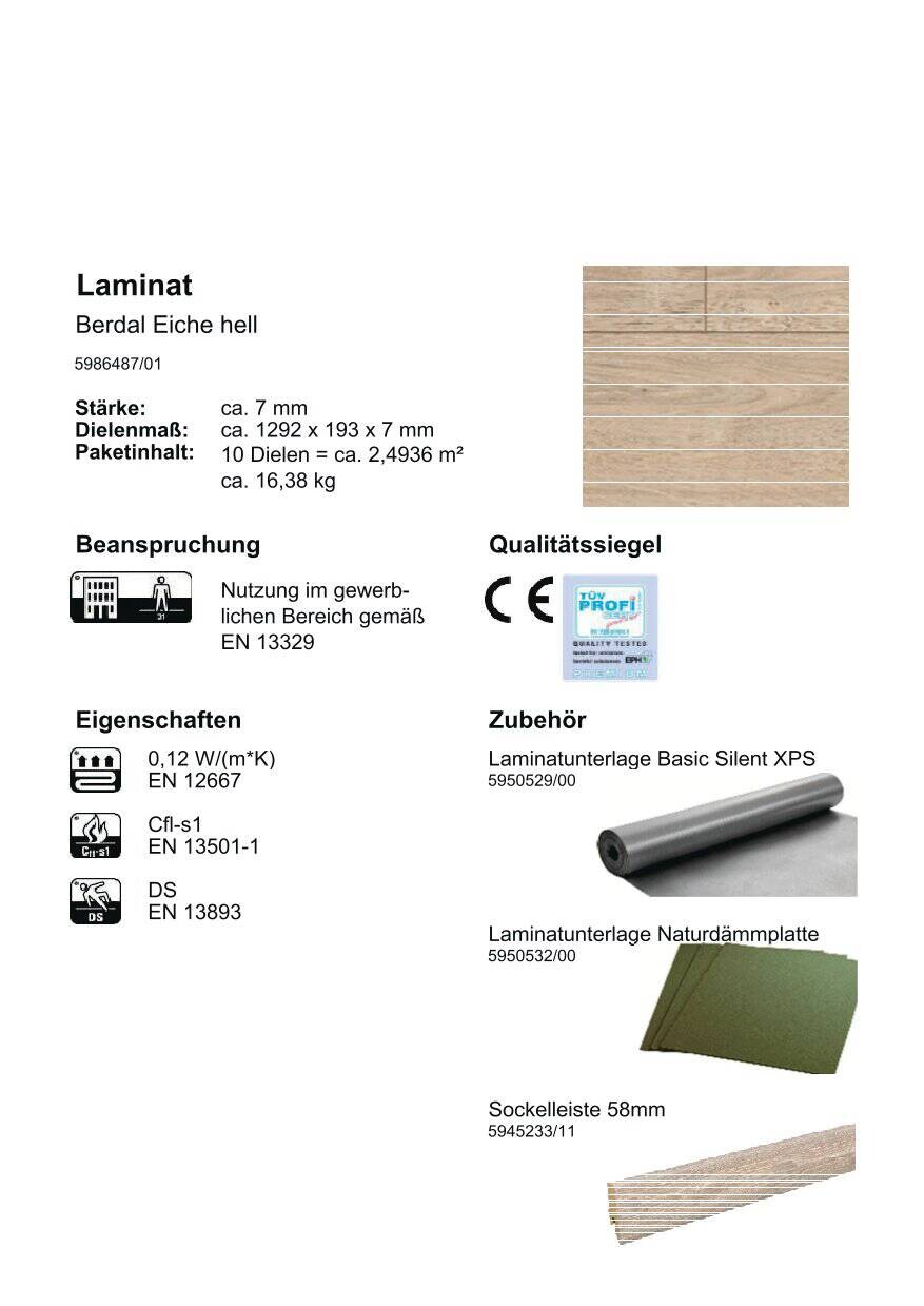Laminatboden Berdal ca. 2,4936m² im Paket  B/L: ca. 19,3x129,2 cm pro Paket
