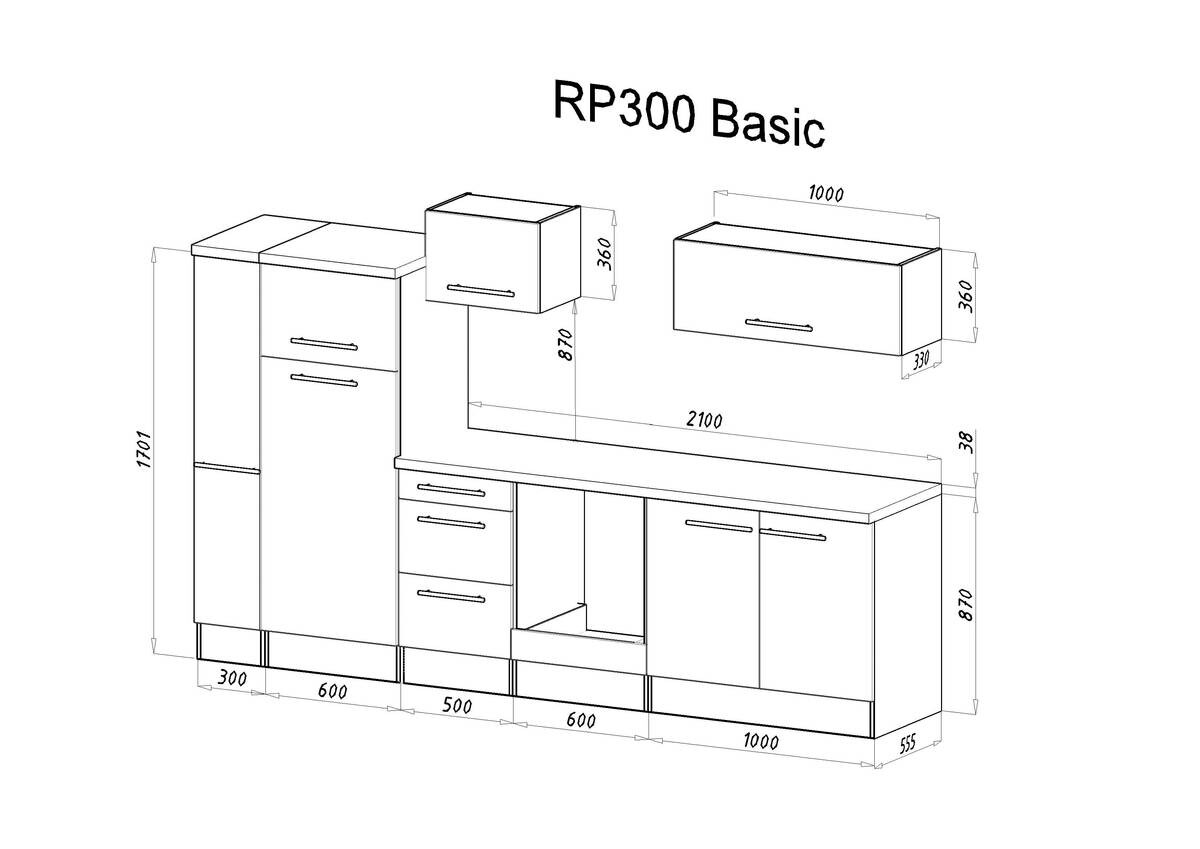 Respekta Küchenblock Amanda Beton Optik B/H/T: ca. 300x200x60 cm