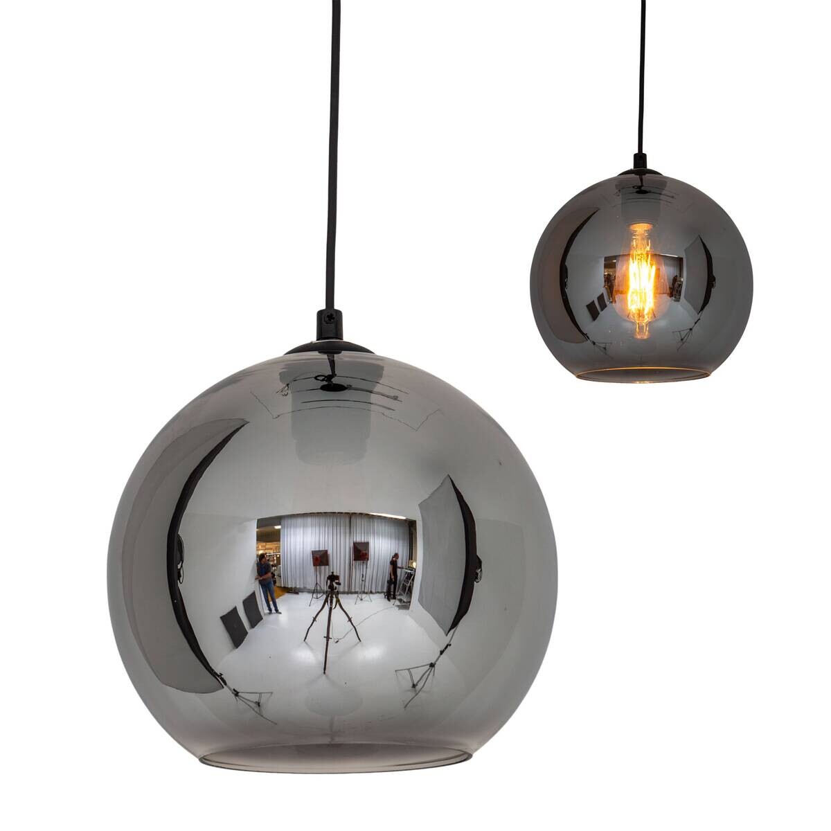 Näve Leuchten Pendelleuchte 6126797 anthrazit Metall Glas B/H/T: ca. 25x125x25 cm E27 1 Brennstellen