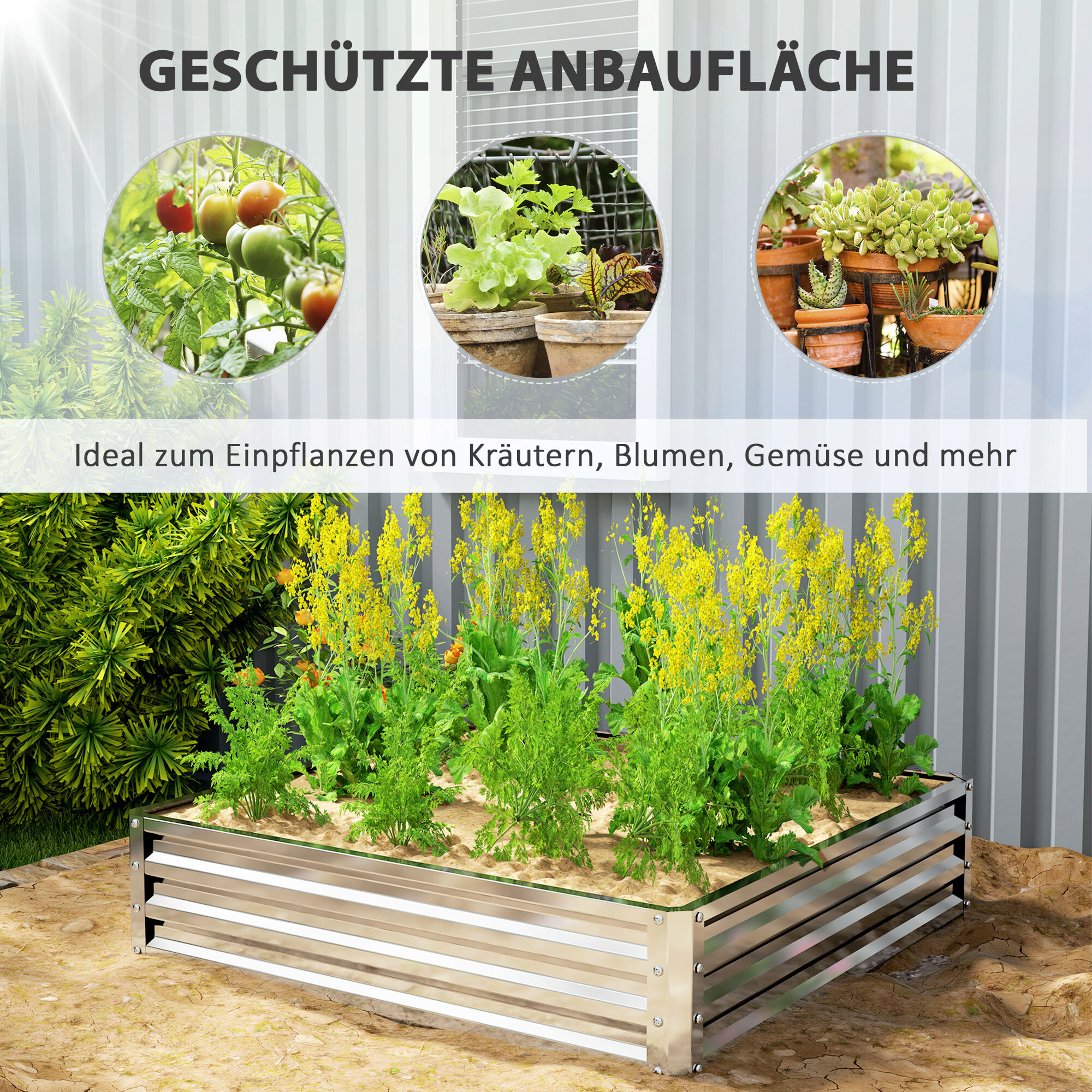 Outsunny Hochbeet silber Stahl B/H/L: ca. 120x30x120 cm