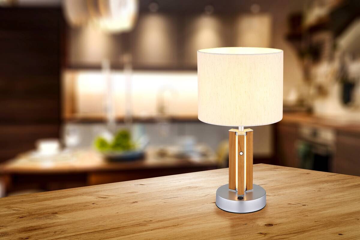 GLOBO Tischleuchte TAUGUS 51730246 natur Opal braun Metall Textil H/D: ca. 45x25 cm E27 2 Brennstellen