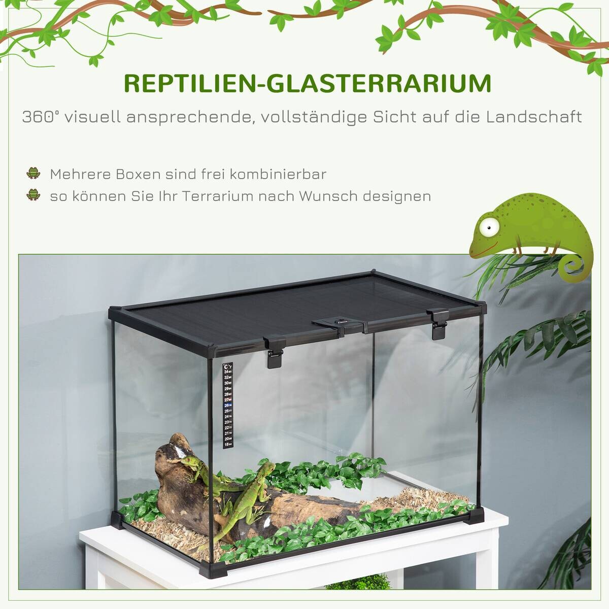 PawHut Terrarium schwarz Edelstahl B/H/L: ca. 30x50x35 cm