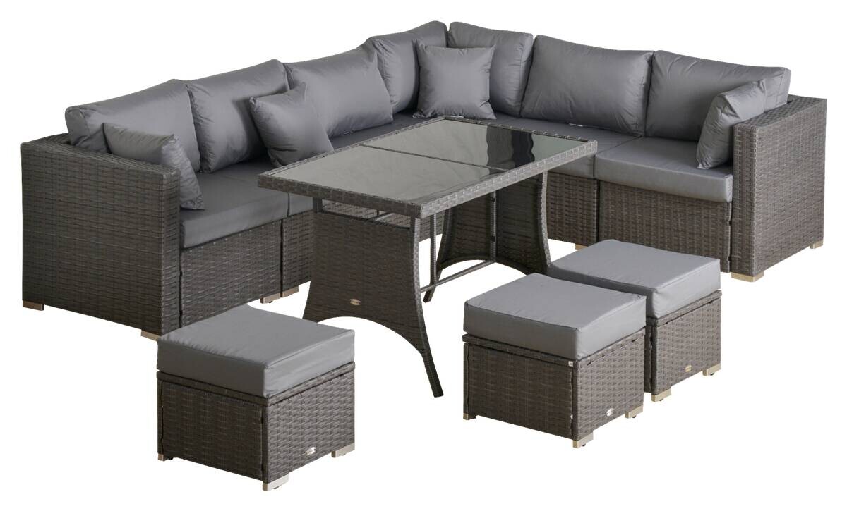 Outsunny Sitzgruppe dunkelgrau Polyrattan B/H/L: ca. 68x120x73 cm
