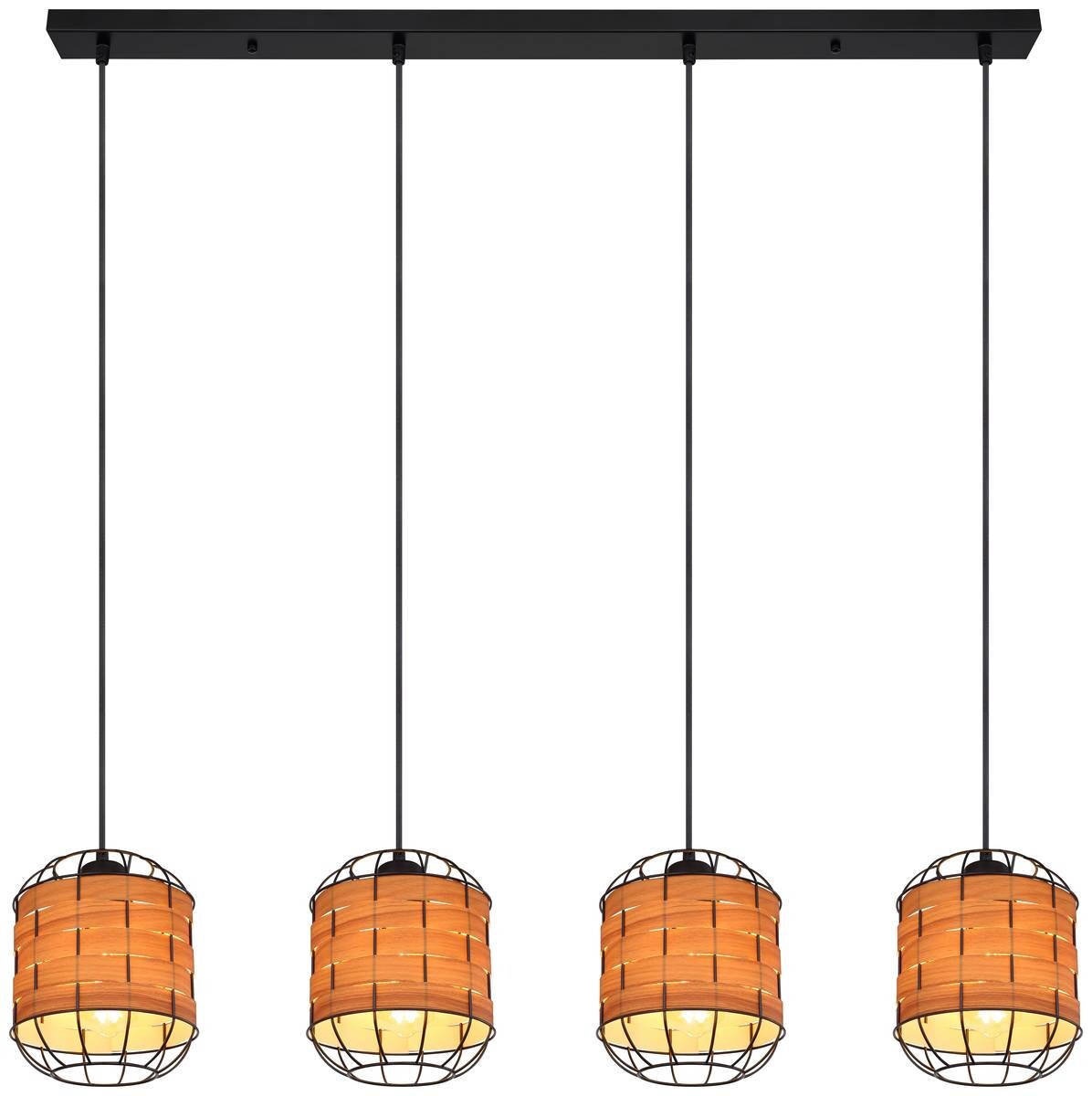 GLOBO Pendelleuchte ELMAR 15665-4H natur schwarz Kunststoff Metall B/H/T: ca. 18x120x100 cm 4.0 Brennstellen