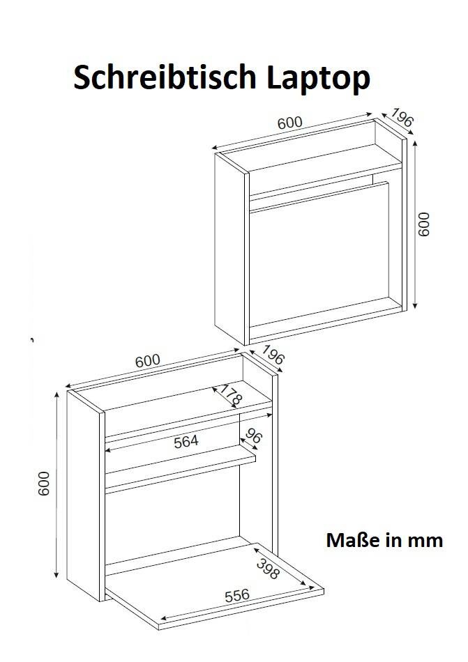 Schreibtisch Laptop weiß walnuss Nachbildung B/H/T: ca. 60x60x20 cm