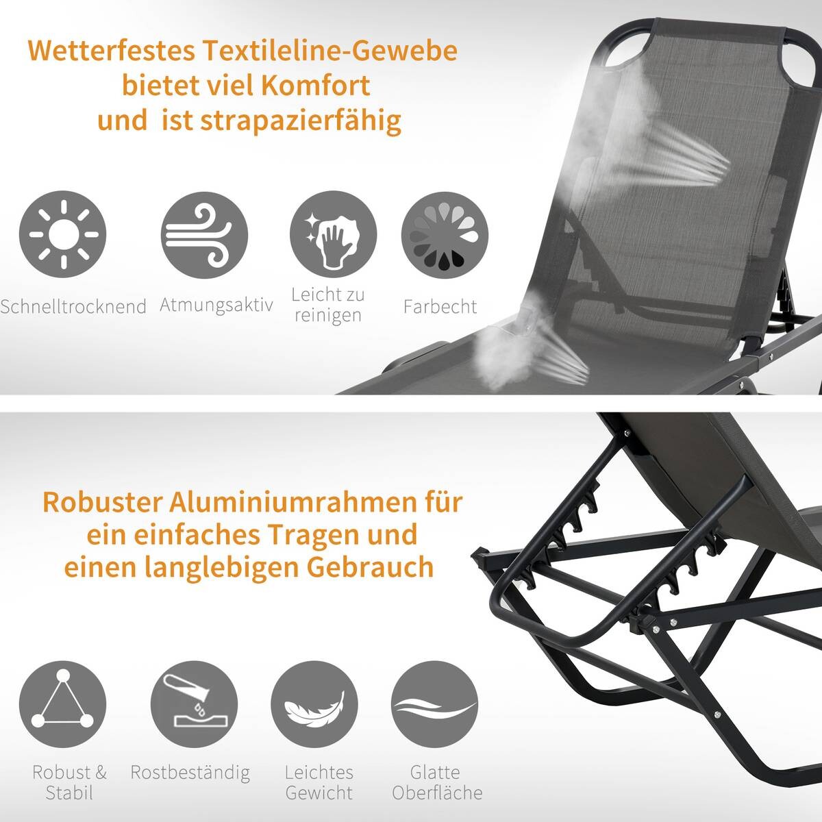 Outsunny Sonnenliege schwarz Aluminium B/H/L: ca. 59x91x163 cm