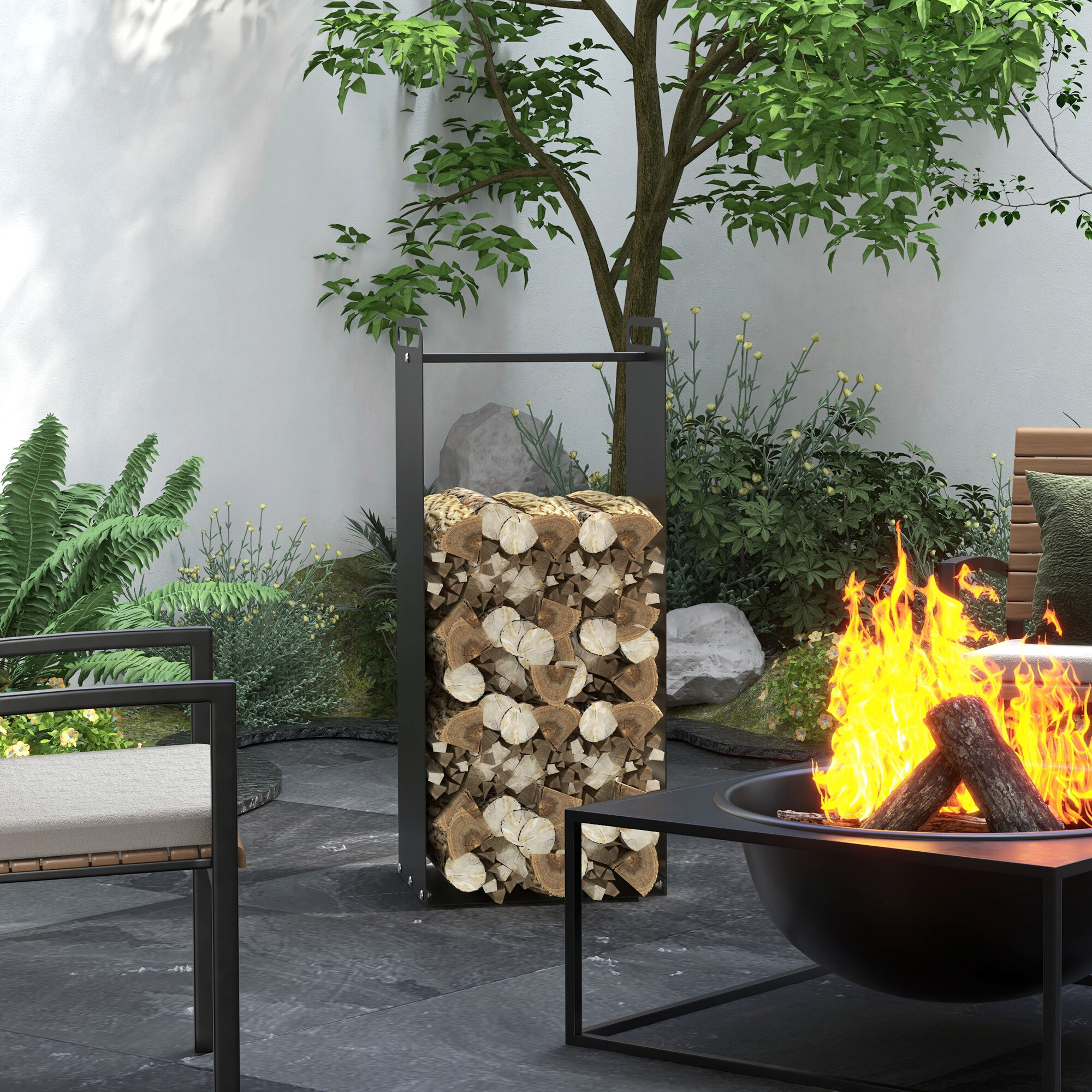 Outsunny Kaminholzregal schwarz B/H/L: ca. 30x90x37 cm