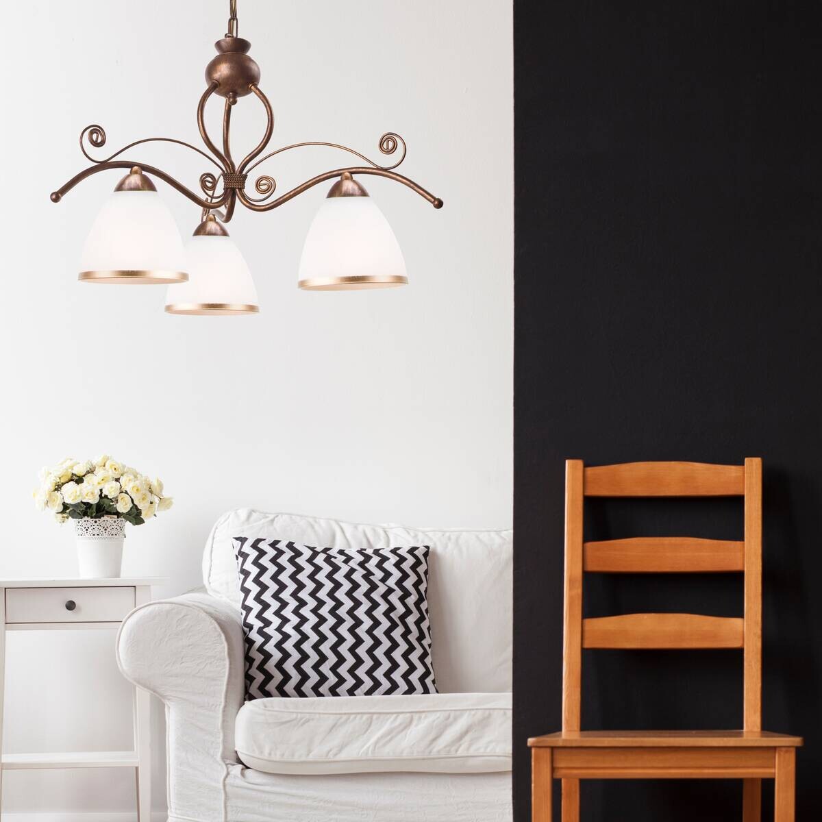 Lamkur Pendelleuchte Retro II braun Glas Stahl H/L: ca. 73x41 cm E27 3 Brennstellen