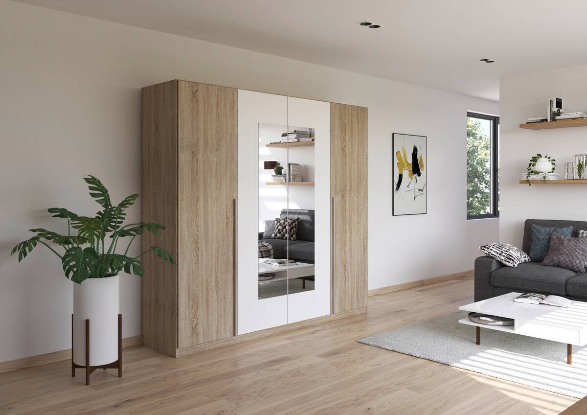 Kleiderschrank Nizza Eiche Sonoma Nachbildung Alpinweiß B/H/T: ca. 226x210x54 cm