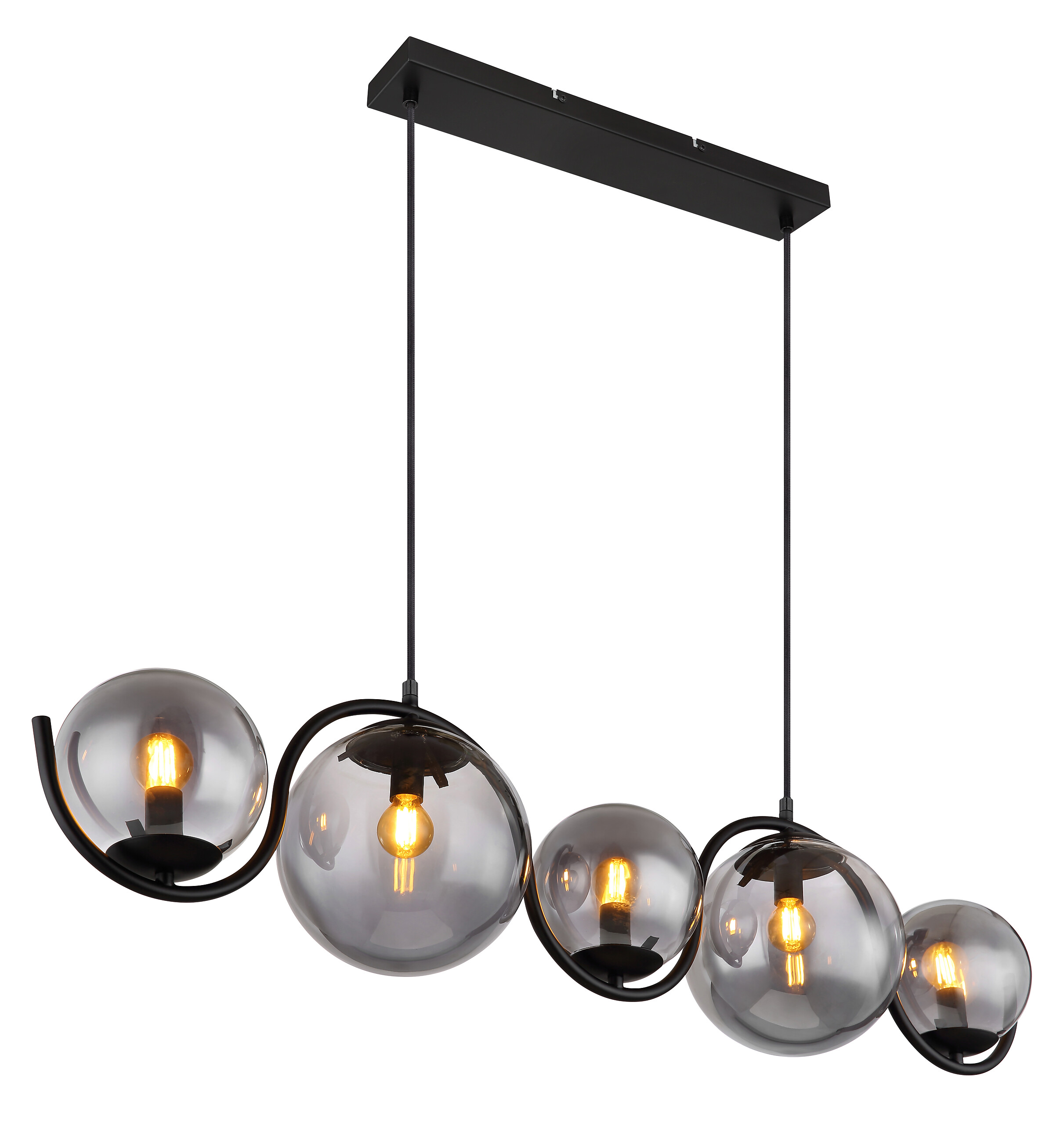GLOBO Pendelleuchte 15869-5H schwarz Rauch Metall Glas B/H/T: ca. 100x120x20 cm E14 5 Brennstellen