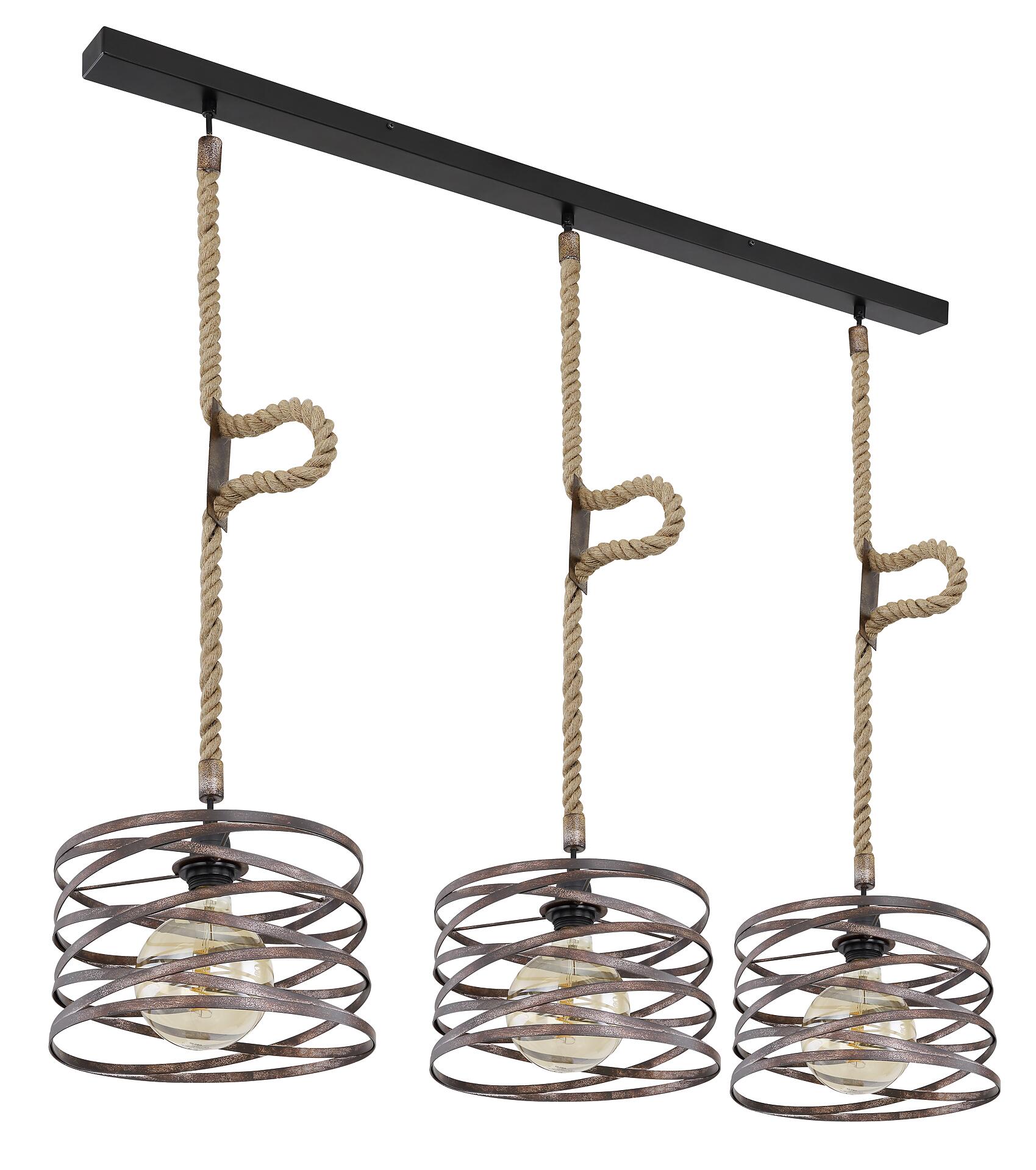 GLOBO Pendelleuchte MARCO 15641-3H schwarz rostfarbig Metall Hanfseil B/H/L: ca. 28x120x115 cm 3.0 Brennstellen