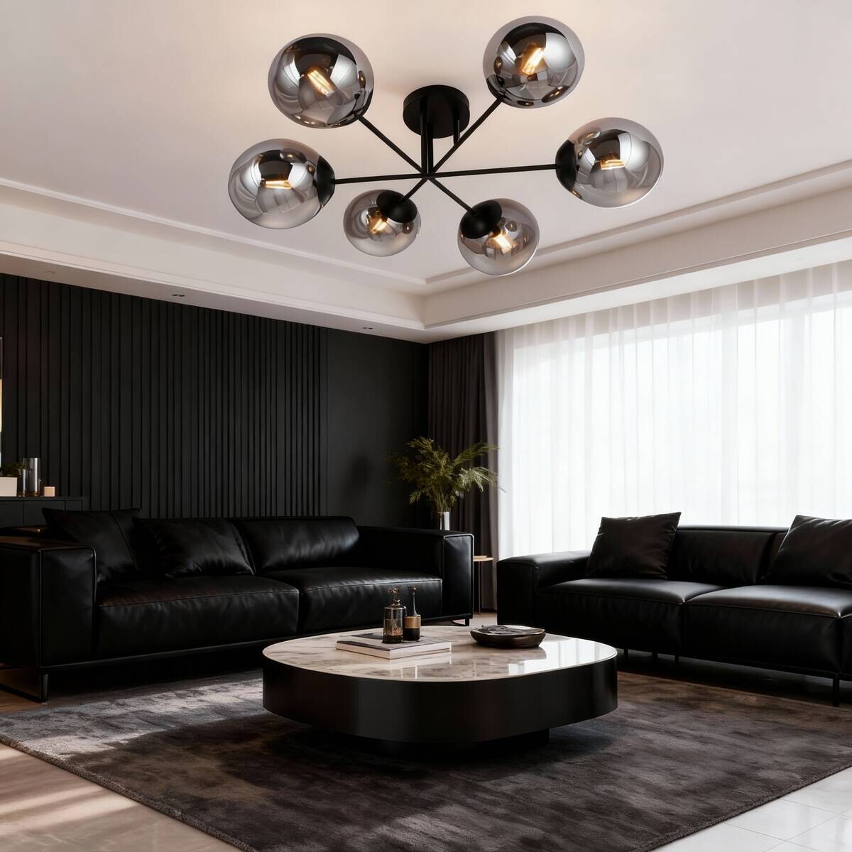 POCOline Deckenleuchte Space schwarz Rauchglas B/H/T: ca. 66x30x66 cm E14 6 Brennstellen