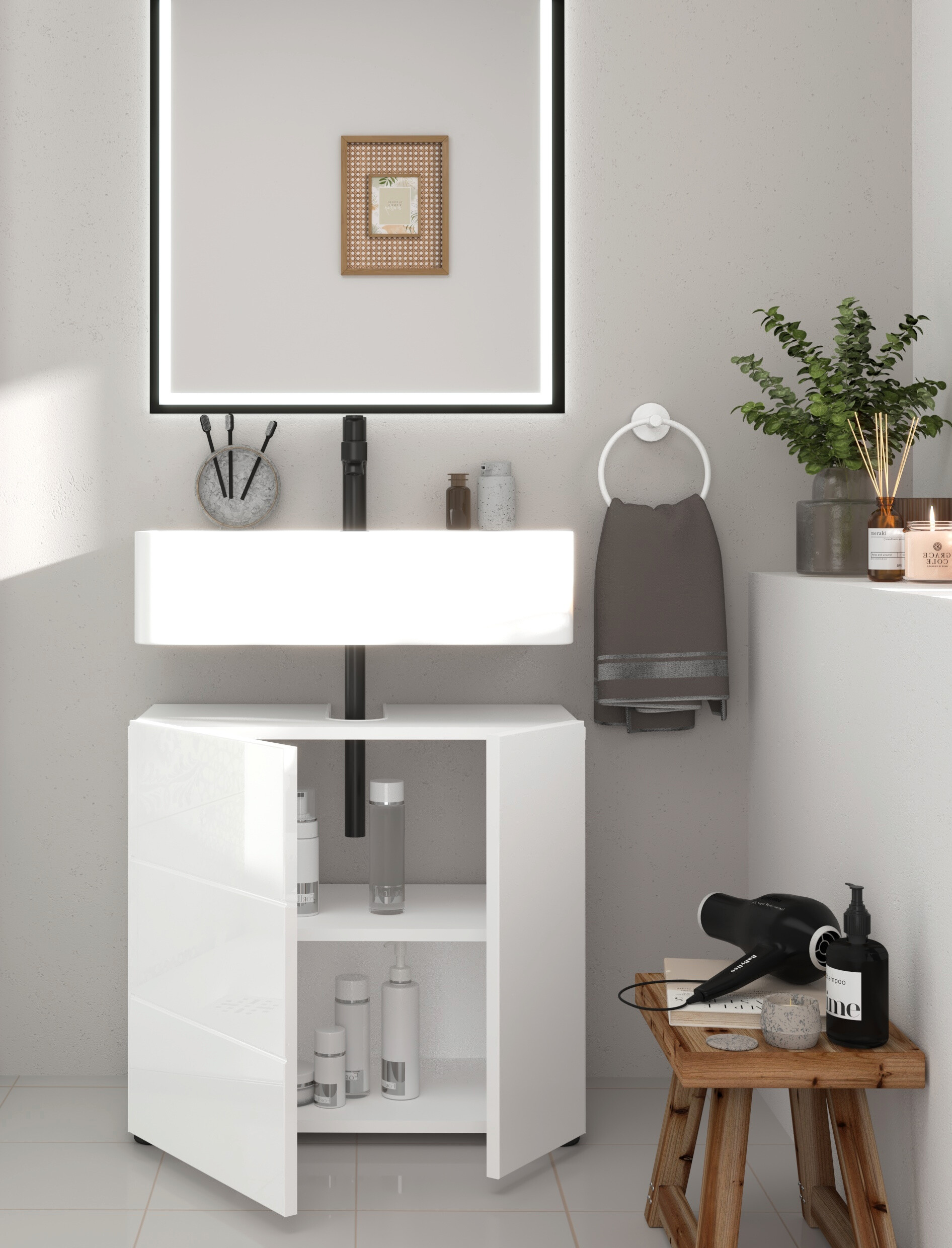 Waschbeckenunterschrank Vira weiß Hochglanz B/H/T: ca. 60x57x34 cm