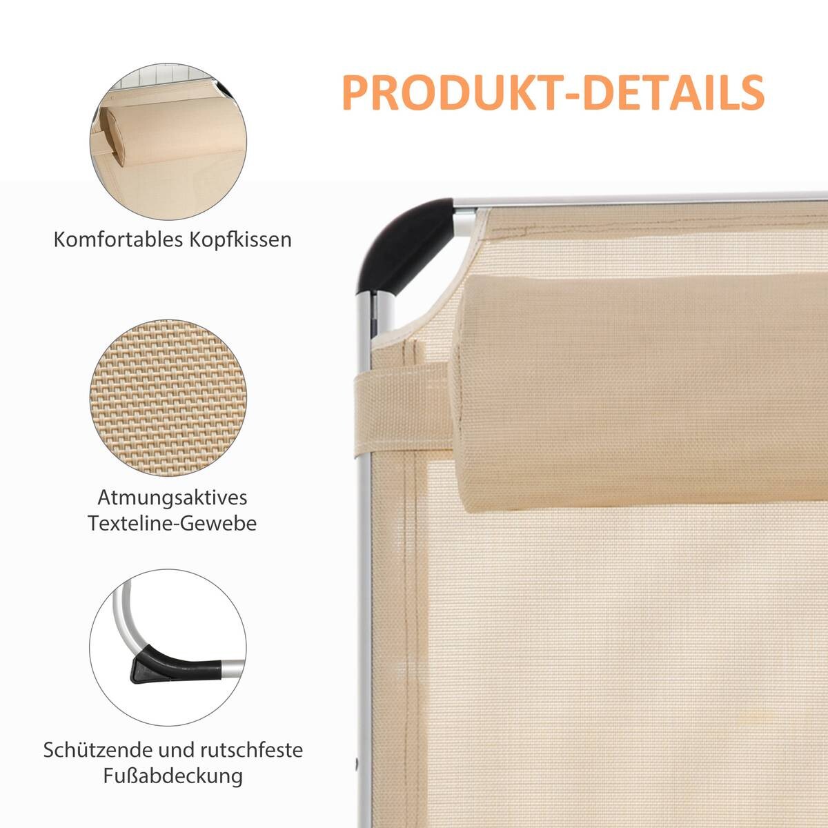 Outsunny Gartenliege beige Aluminium B/H/L: ca. 60x28x189 cm