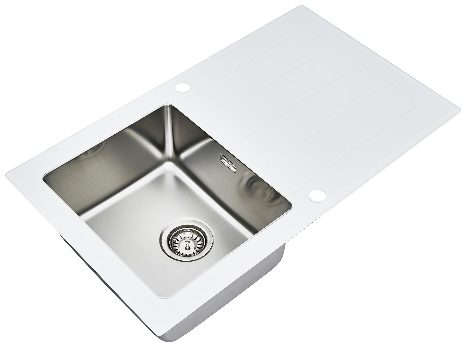 Respekta Einbauspüle New York 86 x 50 W weiß Glas Edelstahl B/H/T: ca. 86x21x50 cm Respekta Einbauspüle New York 86 x 50 W weiß Glas Edelstahl B/H/T: ca. 86x21x50 cm